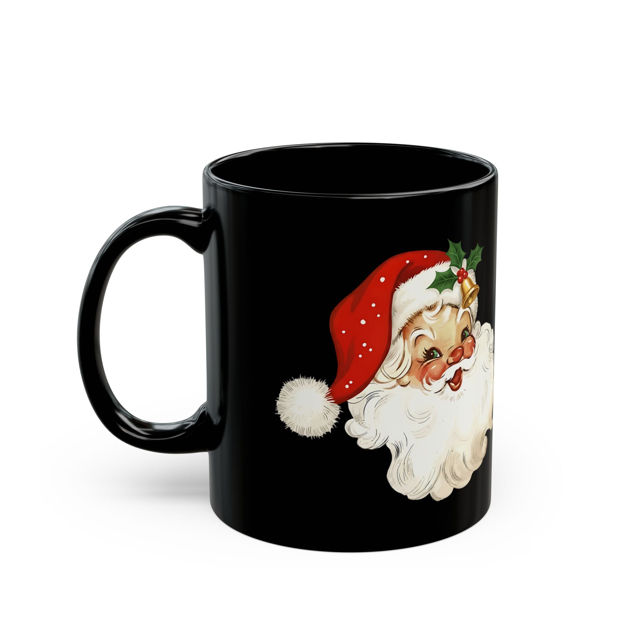 Santa Claus Black Mug - Holiday Coffee Cup, Gift for Christmas, Cute Mug for Winter Celebrations, Festive Drinkware, Santa Face Design