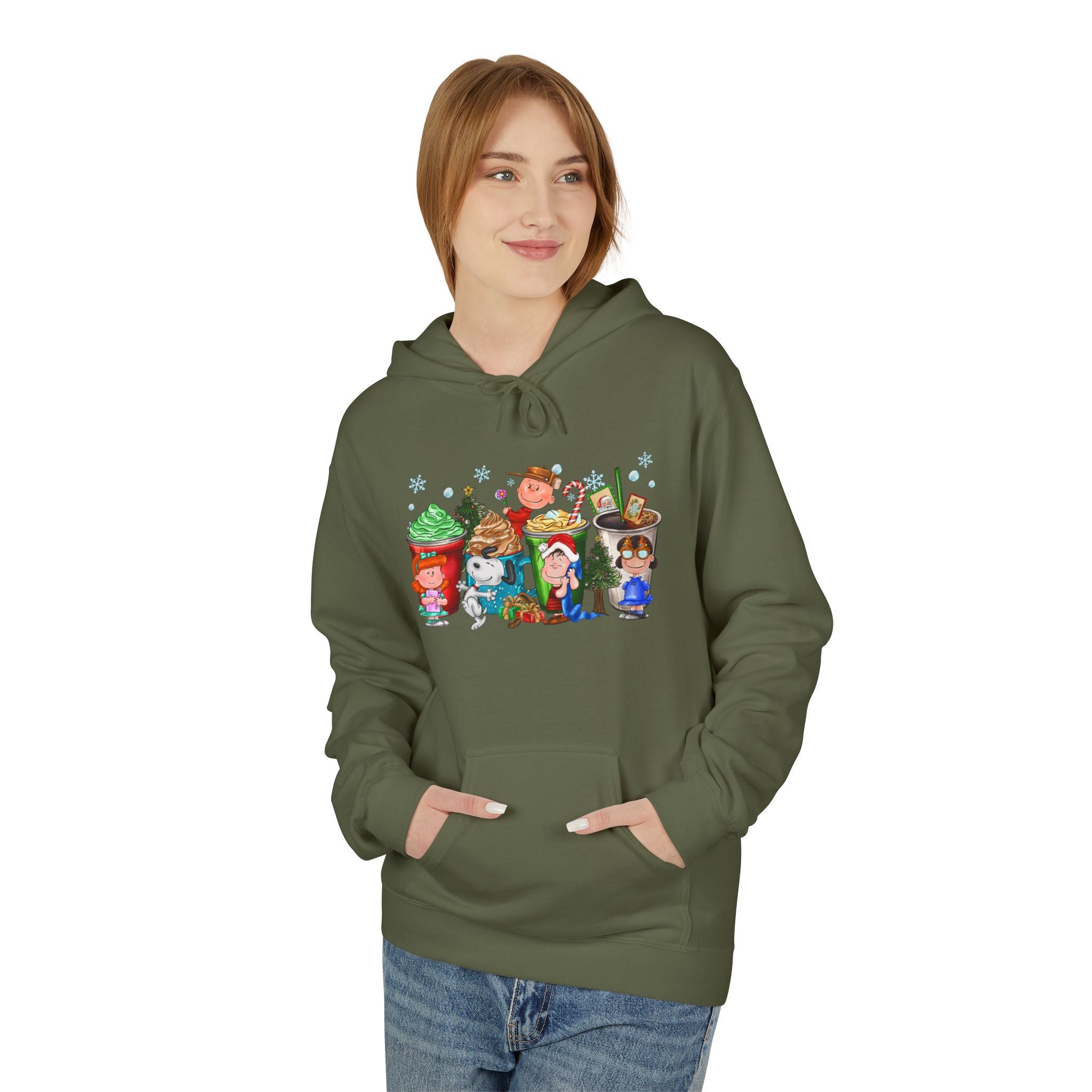 Holiday Hot Cocoa Peanut Characters Hoodie | Winter Drink Cartoon Crew