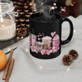 Valentine’s Coffee Love Black Mug — Pink Hot Chocolate & Cocoa Design (11oz/15oz)