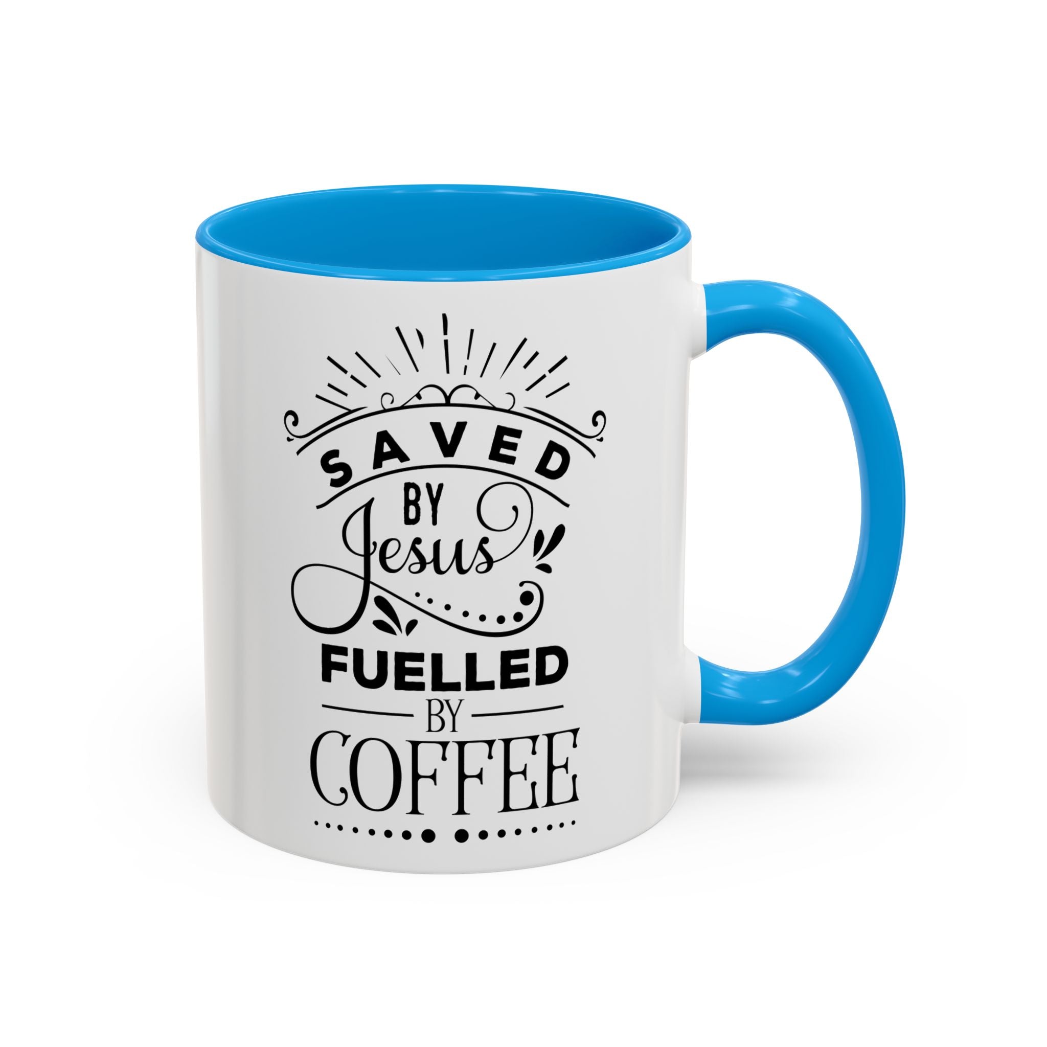 Jesus and Coffee Mug, Inspirational Christian Gift, Colorful Ceramic Cup, Saved By Jesus Fueled By Coffee, Many Colors, Kitchen Decor, Tea