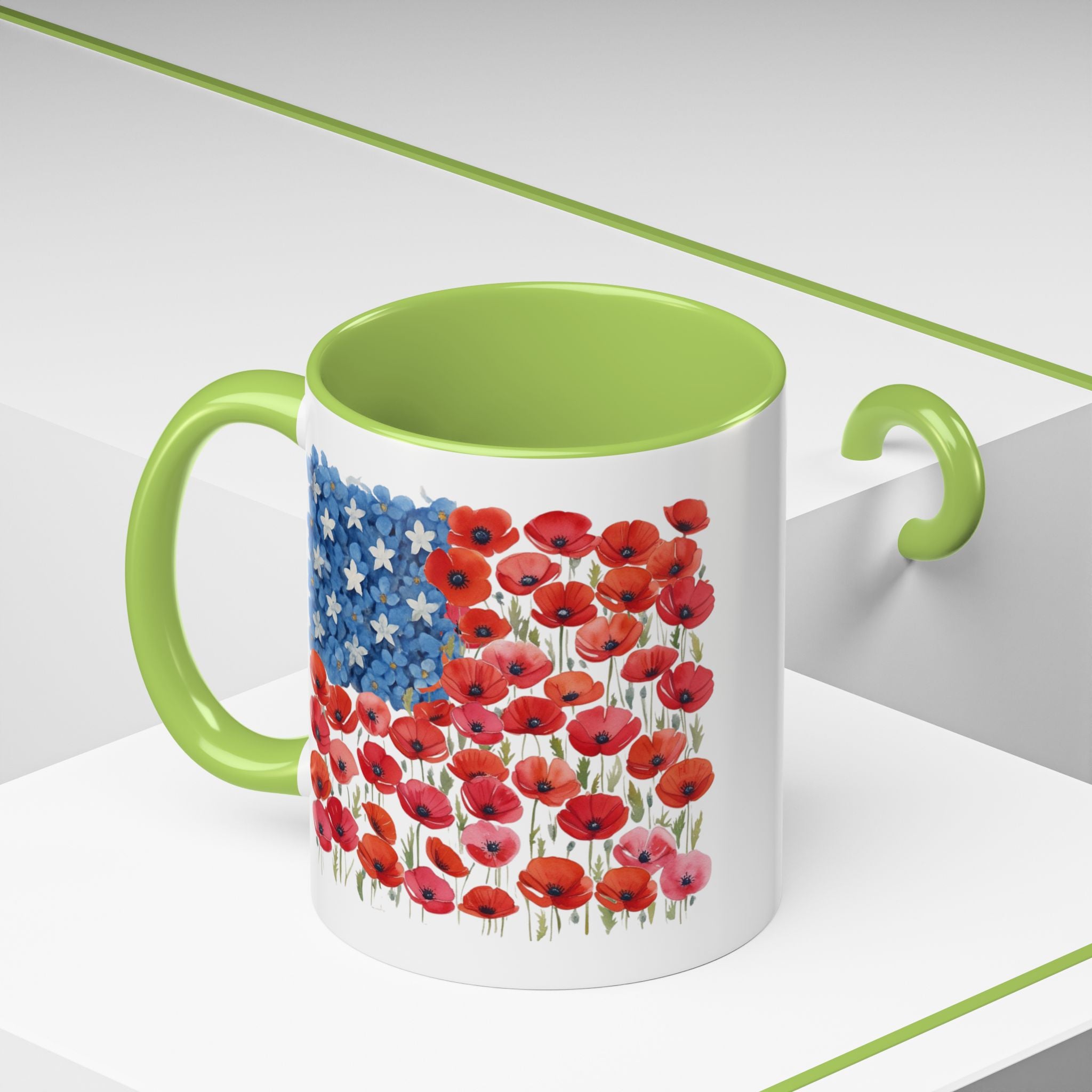 Poppy Flowers  American Flag Mug | Accent Coffee Mug