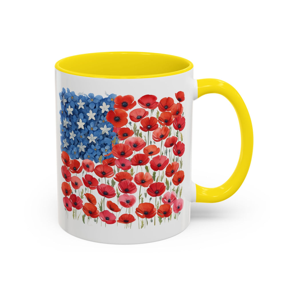 Poppy Flowers  American Flag Mug | Accent Coffee Mug