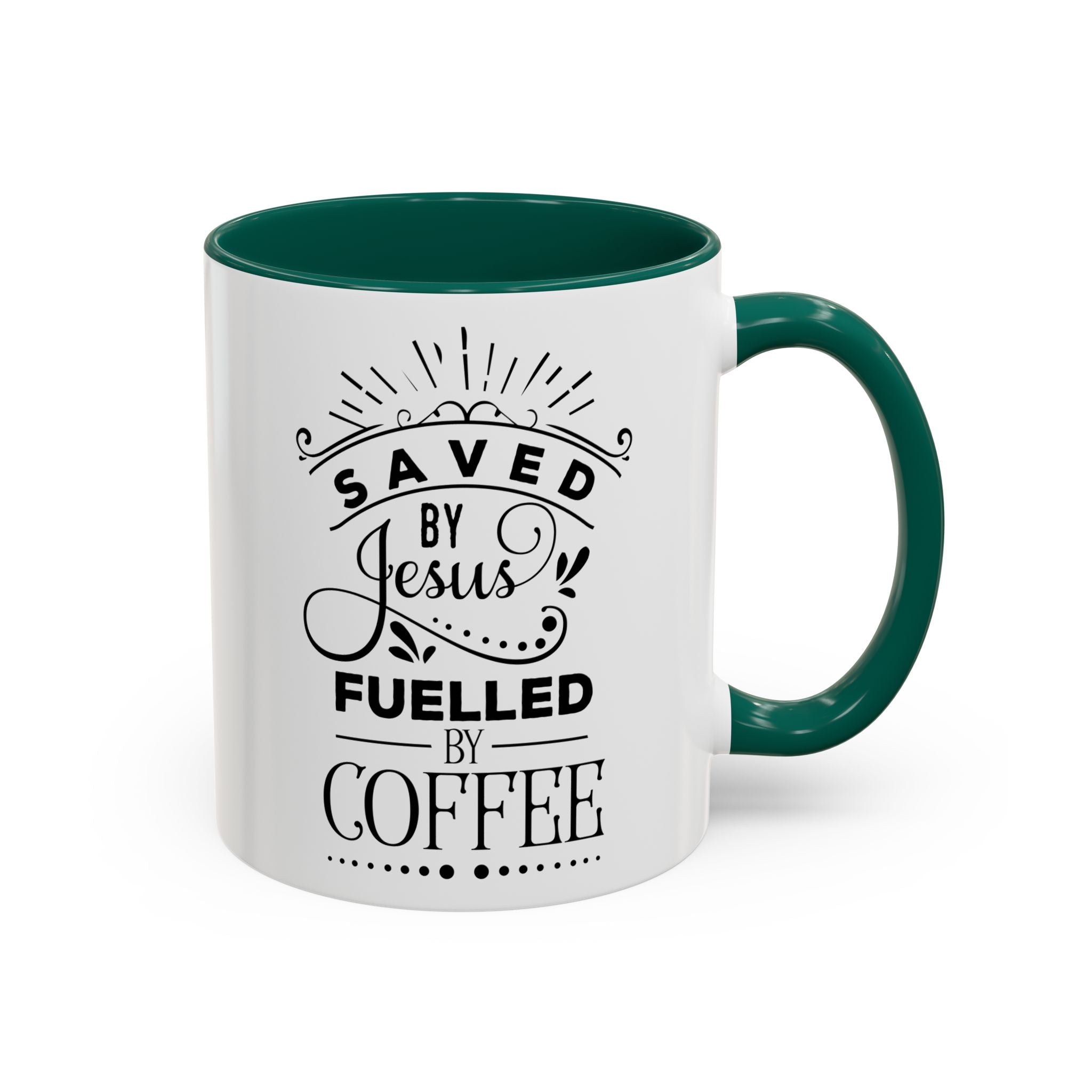 Jesus and Coffee Mug, Inspirational Christian Gift, Colorful Ceramic Cup, Saved By Jesus Fueled By Coffee, Many Colors, Kitchen Decor, Tea