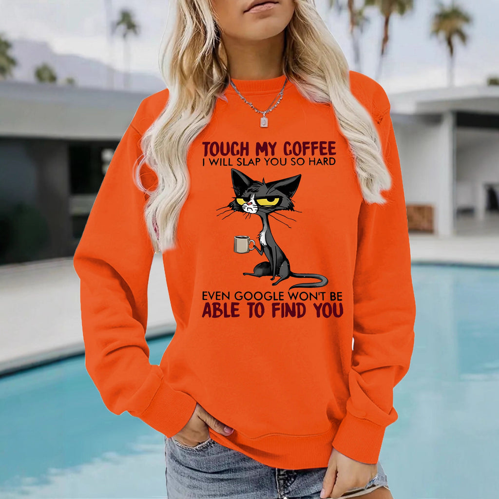 Coffee Cat Pattern Printed Hoodie