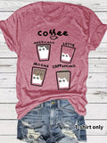 Short sleeved women's t-shirt coffee cup cat pattern print