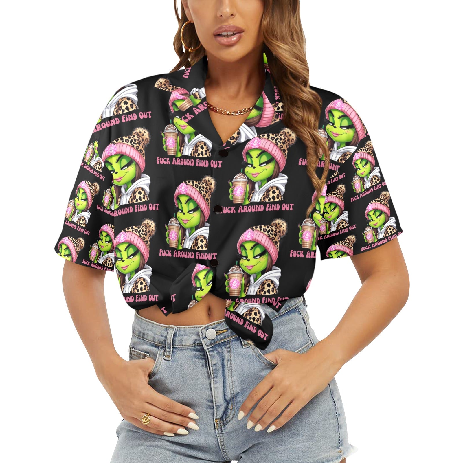 Fa/Fo Women's All Over Print Miss Grinch Shirt （Made in USA Ships to USA Only）