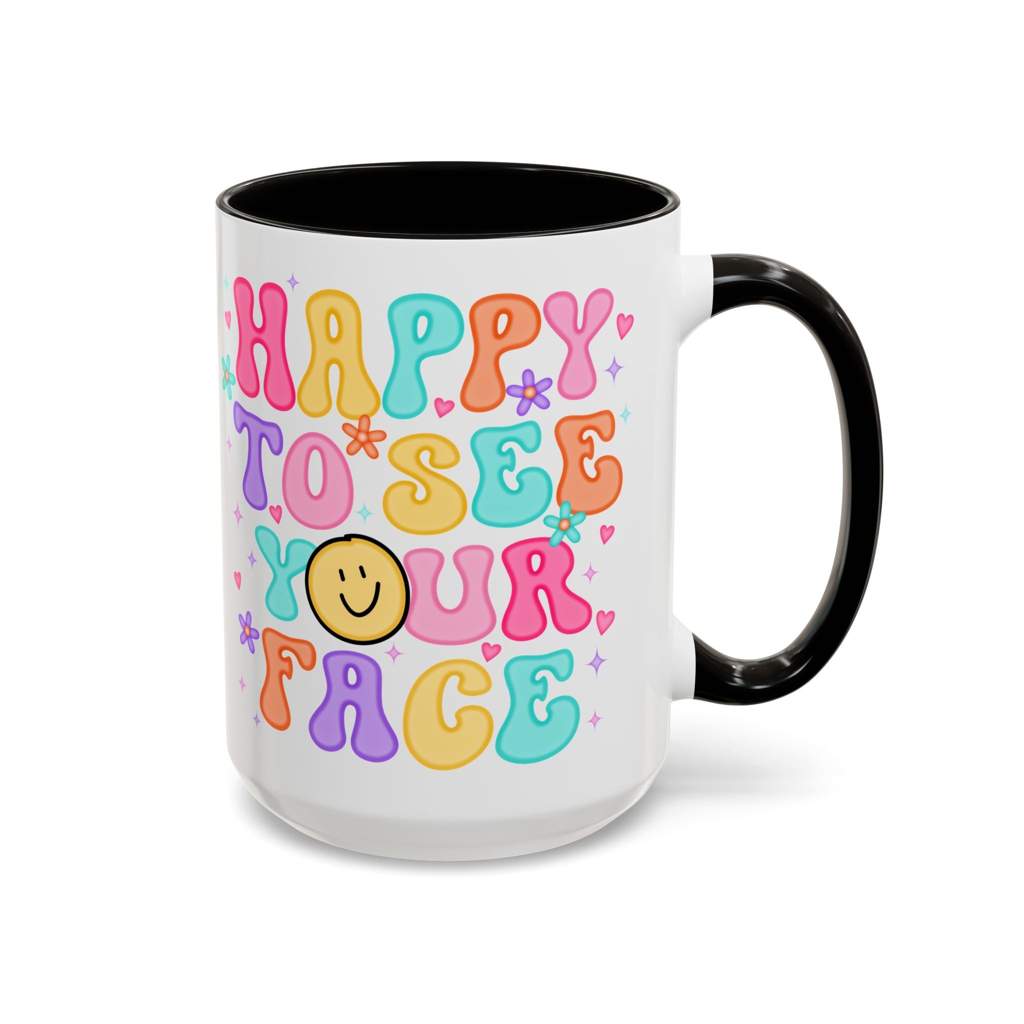 Happy To See Your Face Colorful Coffee Mug — Retro Smiley 11oz/15oz