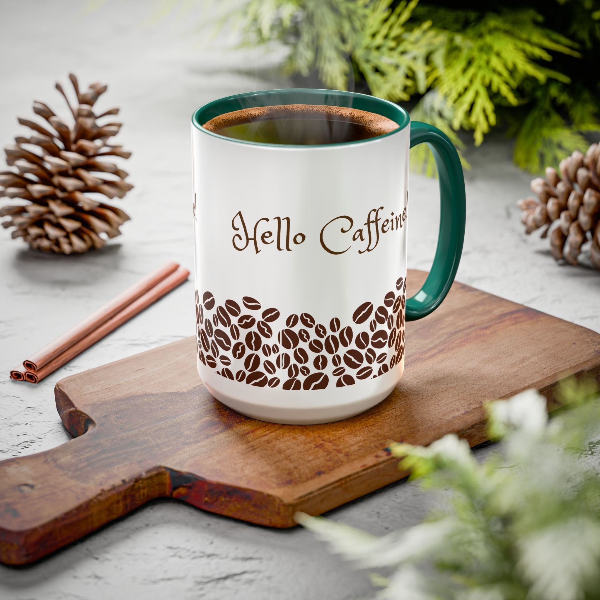 Hello Caffeine! Coffee Bean Ceramic Mug (11oz & 15oz)