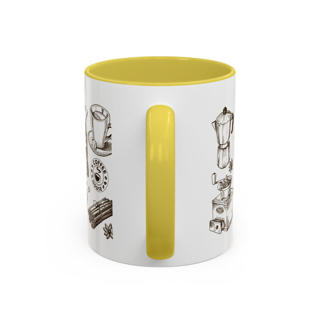 Coffee Pattern Mug — Illustrated Coffee Beans & Brewing Tools (11oz/15oz)