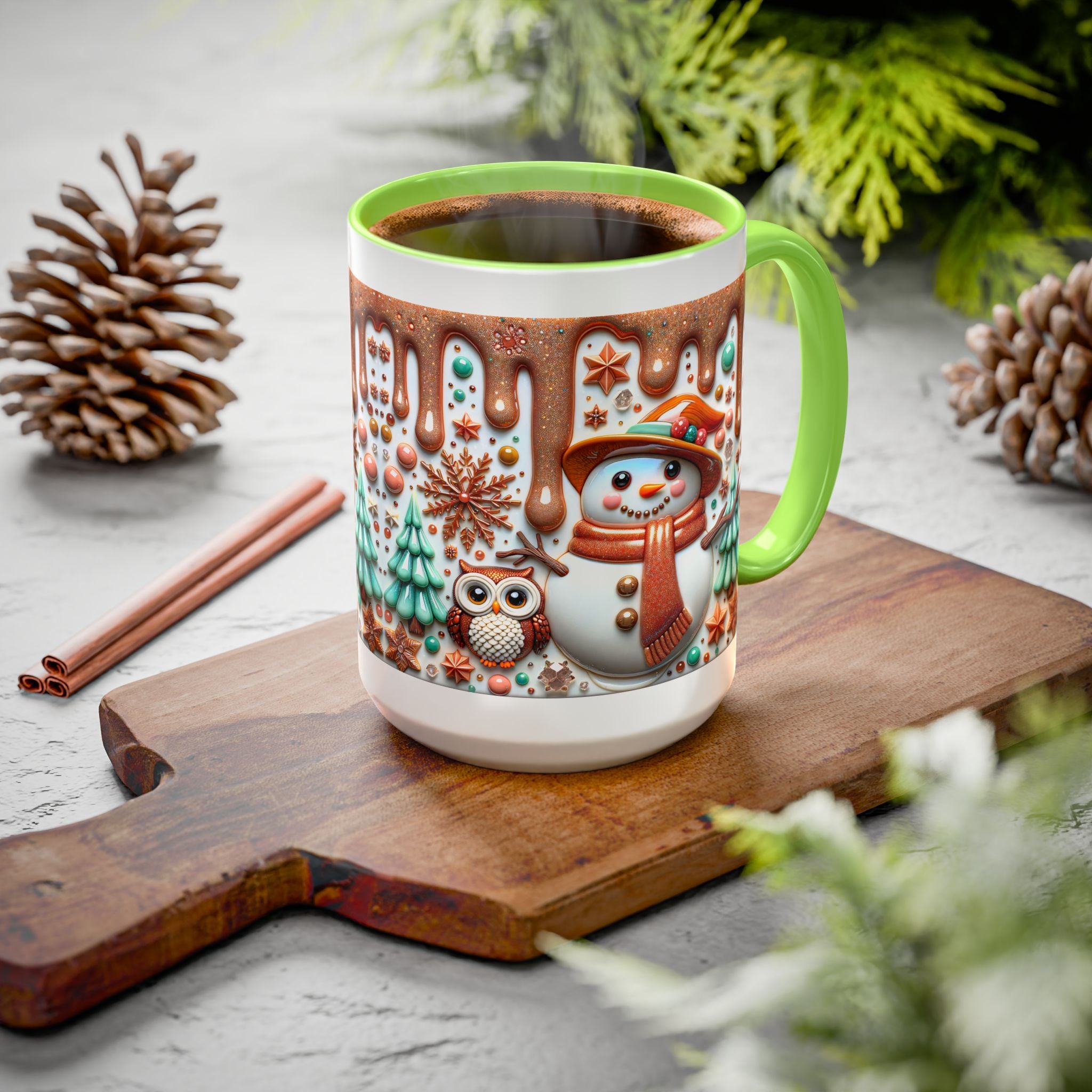 Colorful Holiday Mugs: Festive Owl & Snowman Design, Winter Gift, Christmas Coffee Cup, Cozy Kitchen Decor, Hot Cocoa Mug