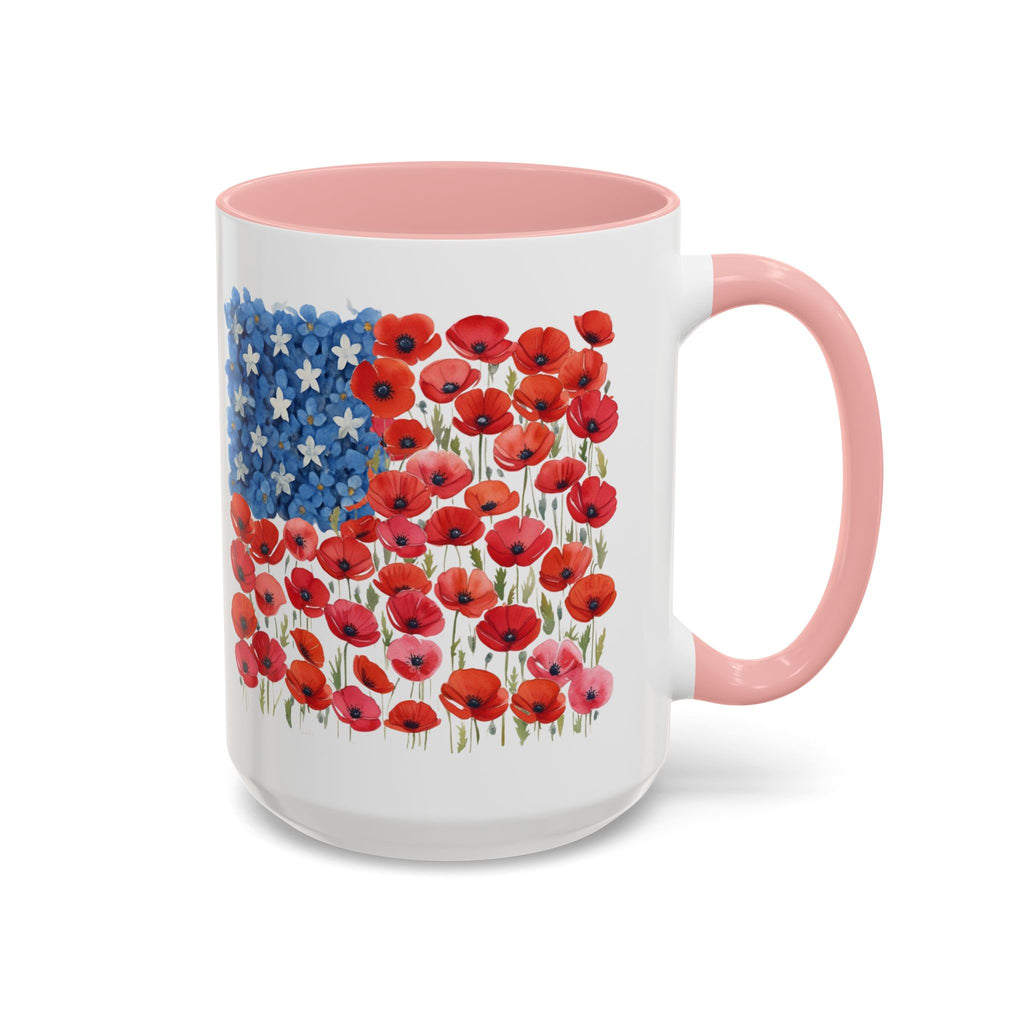 Poppy Flowers  American Flag Mug | Accent Coffee Mug