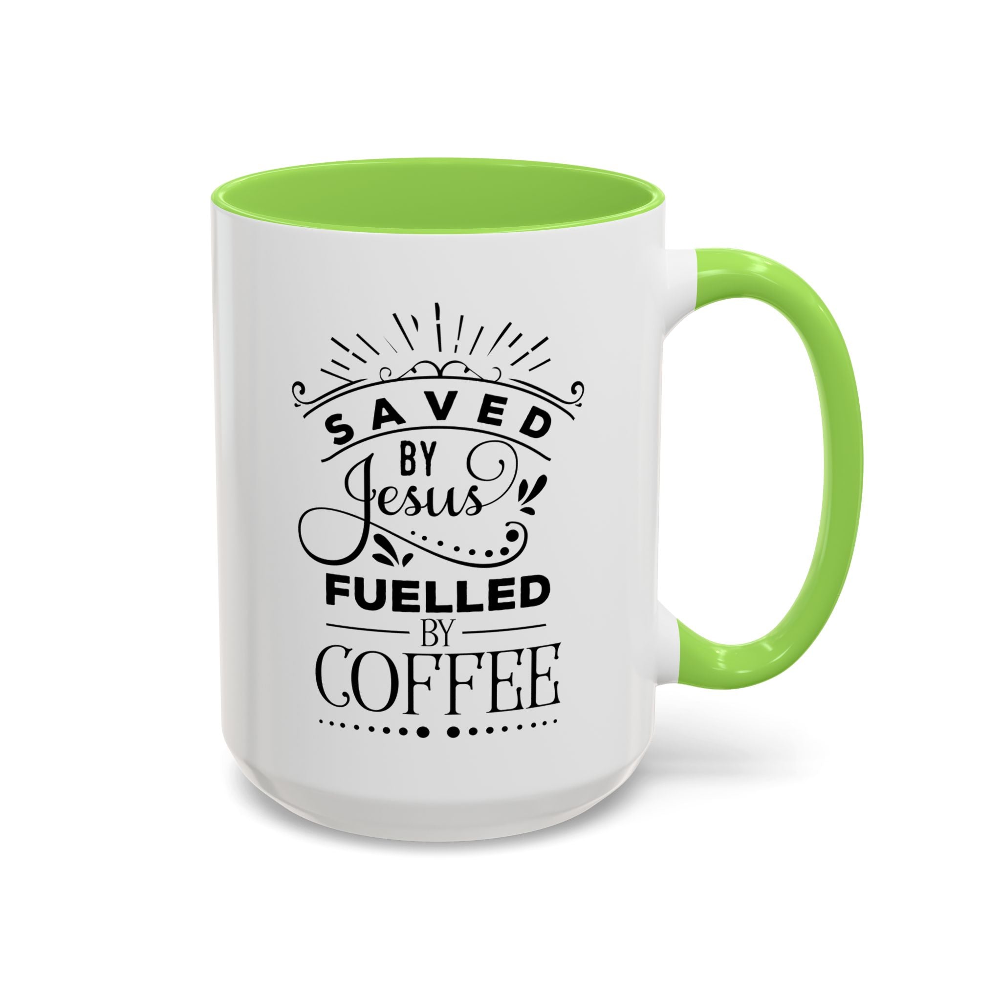 Jesus and Coffee Mug, Inspirational Christian Gift, Colorful Ceramic Cup, Saved By Jesus Fueled By Coffee, Many Colors, Kitchen Decor, Tea