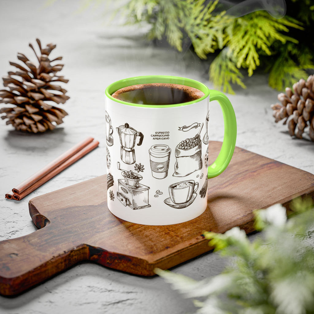 Coffee Pattern Mug — Illustrated Coffee Beans & Brewing Tools (11oz/15oz)