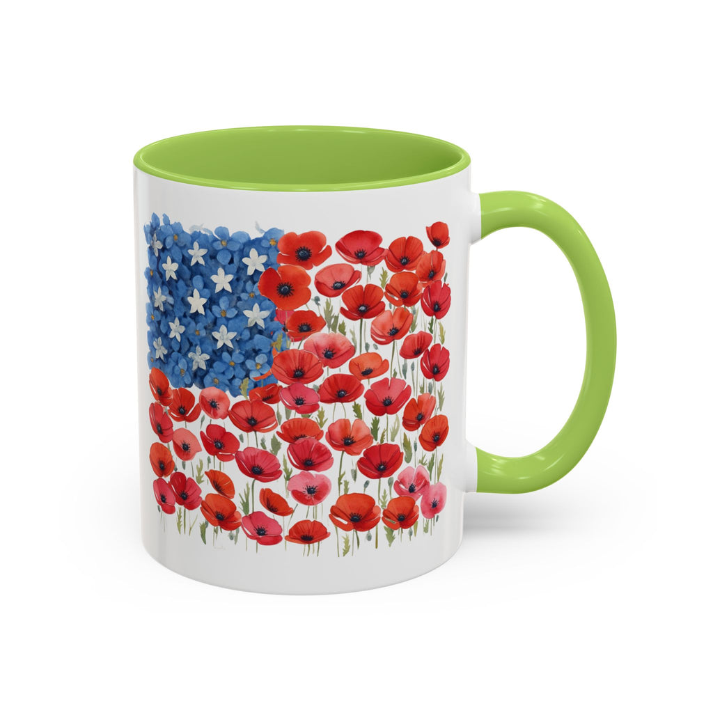 Poppy Flowers  American Flag Mug | Accent Coffee Mug