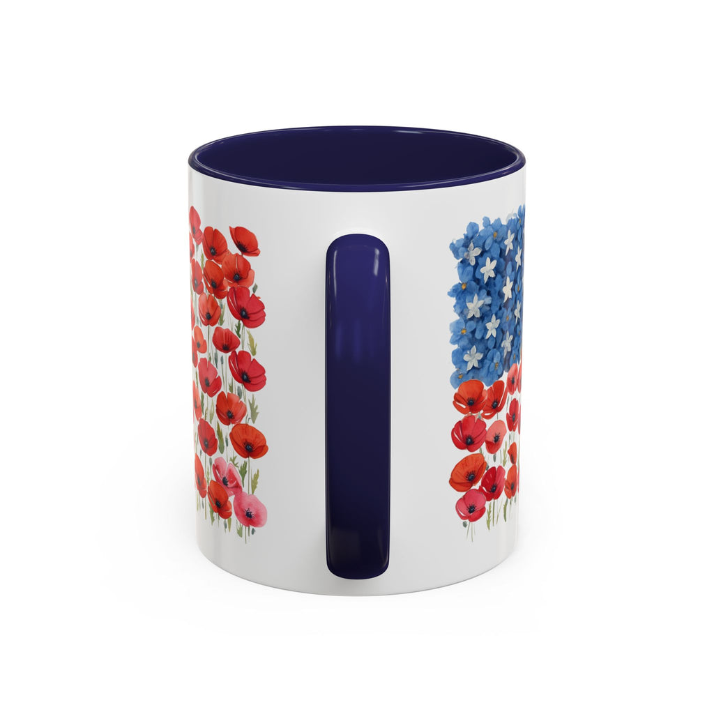 Poppy Flowers  American Flag Mug | Accent Coffee Mug