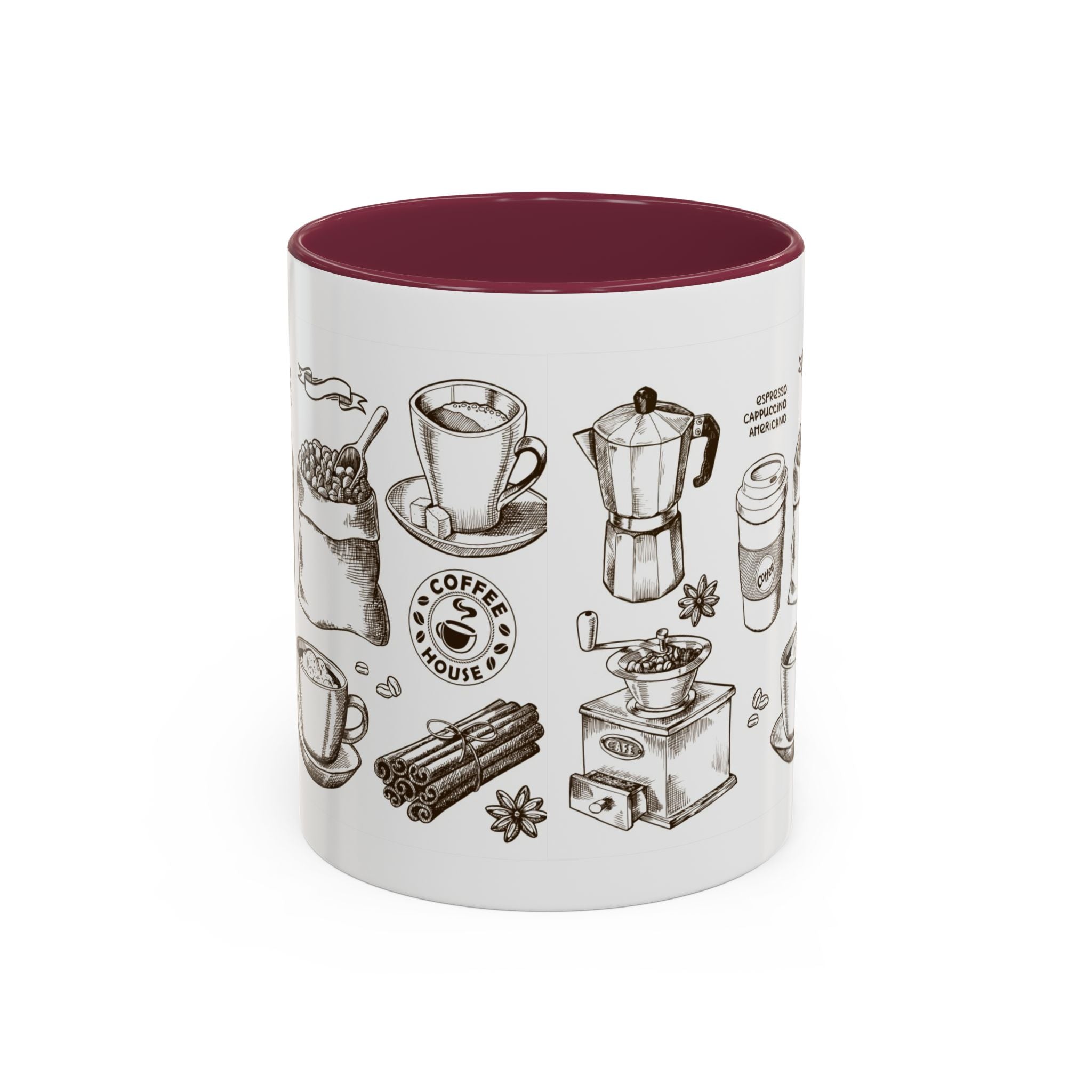 Coffee Pattern Mug — Illustrated Coffee Beans & Brewing Tools (11oz/15oz)
