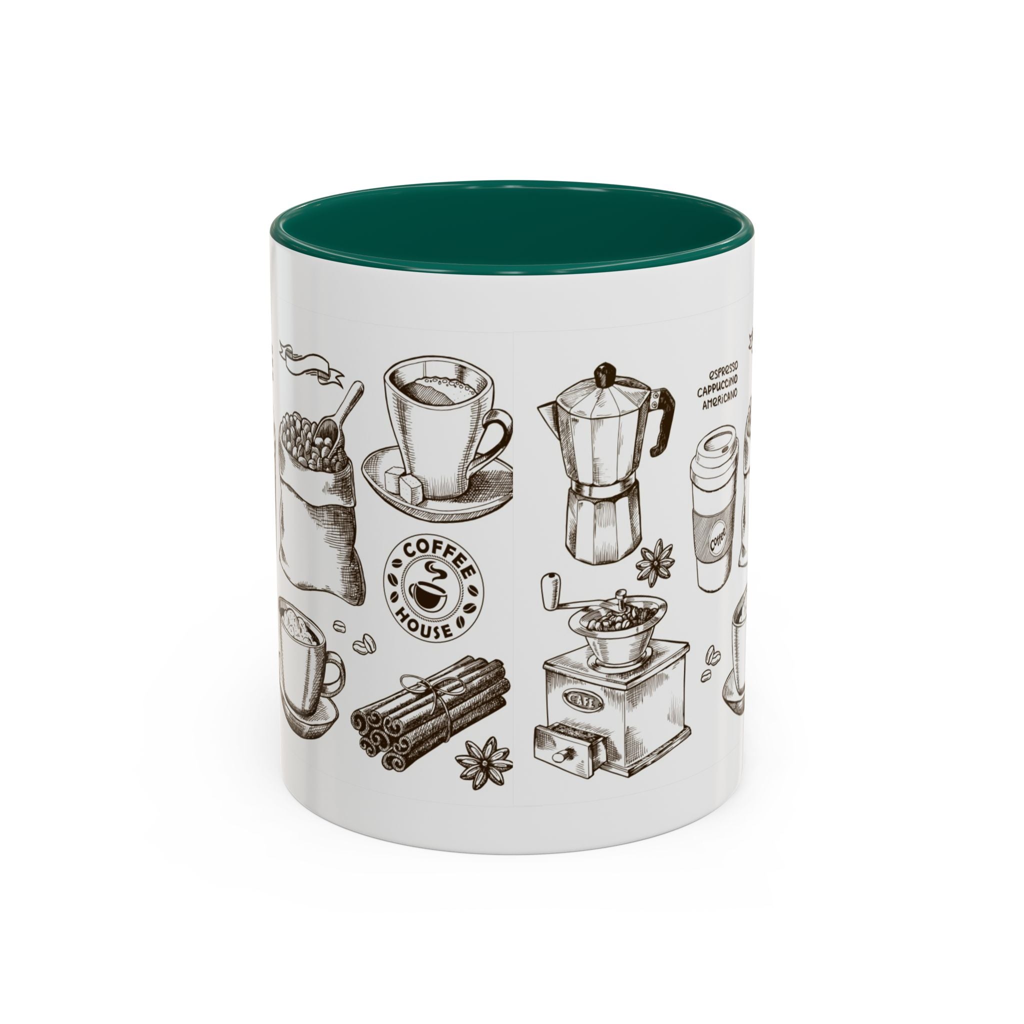 Coffee Pattern Mug — Illustrated Coffee Beans & Brewing Tools (11oz/15oz)