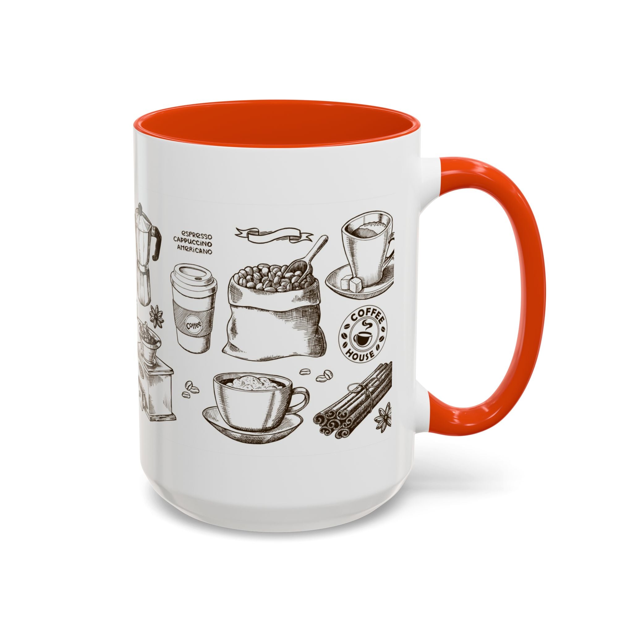 Coffee Pattern Mug — Illustrated Coffee Beans & Brewing Tools (11oz/15oz)