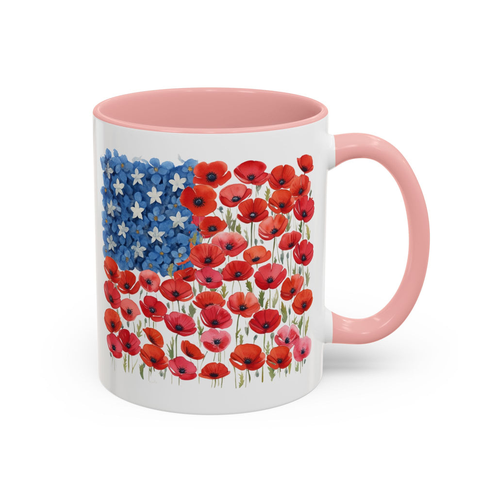 Poppy Flowers  American Flag Mug | Accent Coffee Mug