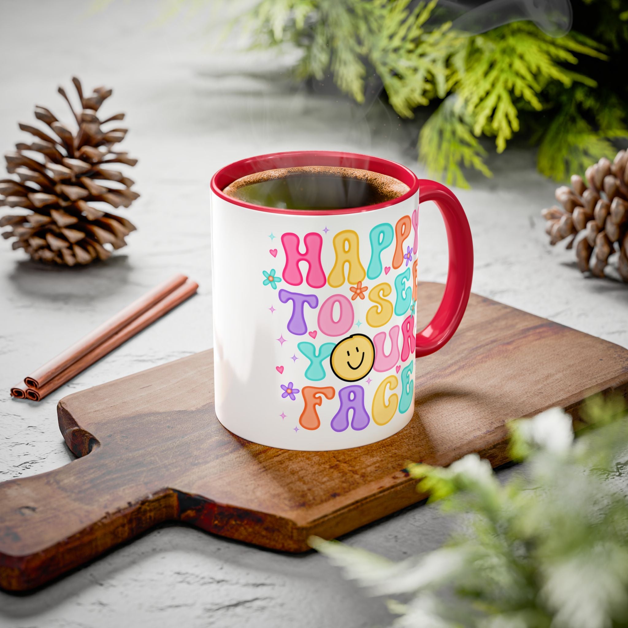 Happy To See Your Face Colorful Coffee Mug — Retro Smiley 11oz/15oz