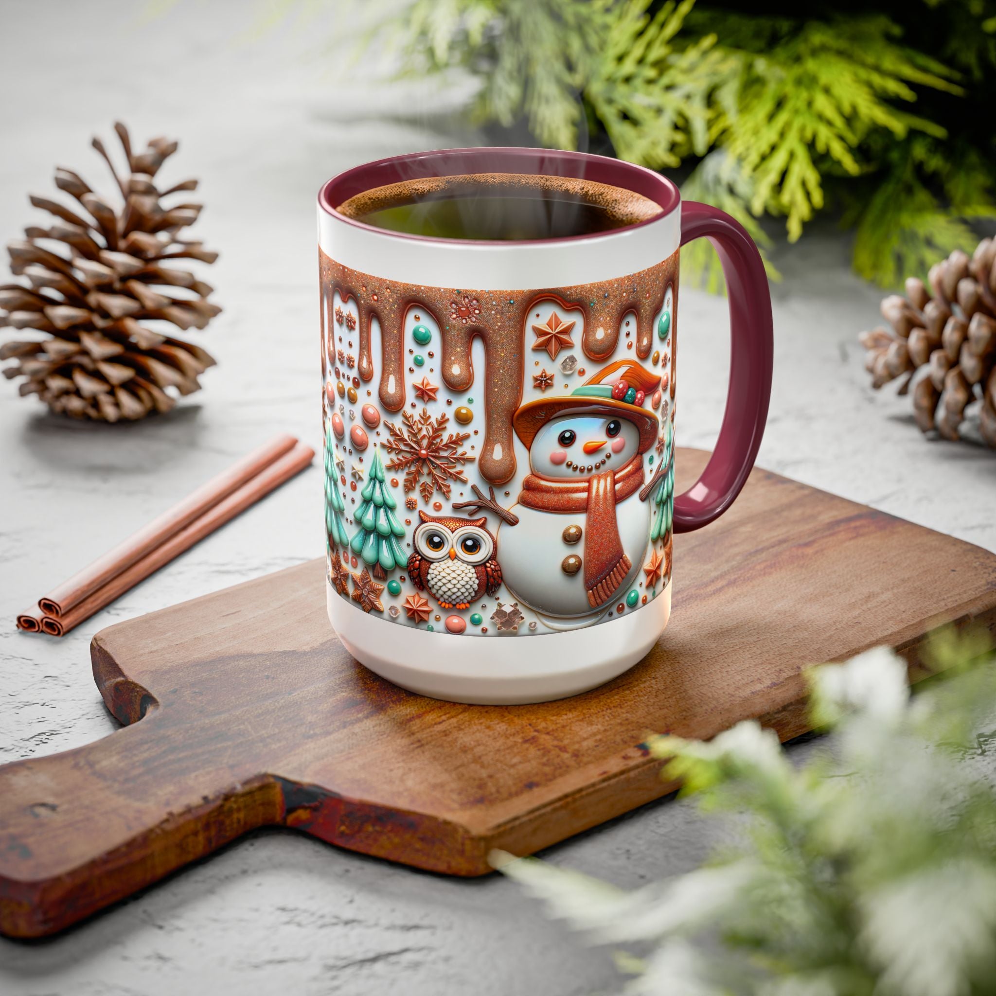 Colorful Holiday Mugs: Festive Owl & Snowman Design, Winter Gift, Christmas Coffee Cup, Cozy Kitchen Decor, Hot Cocoa Mug