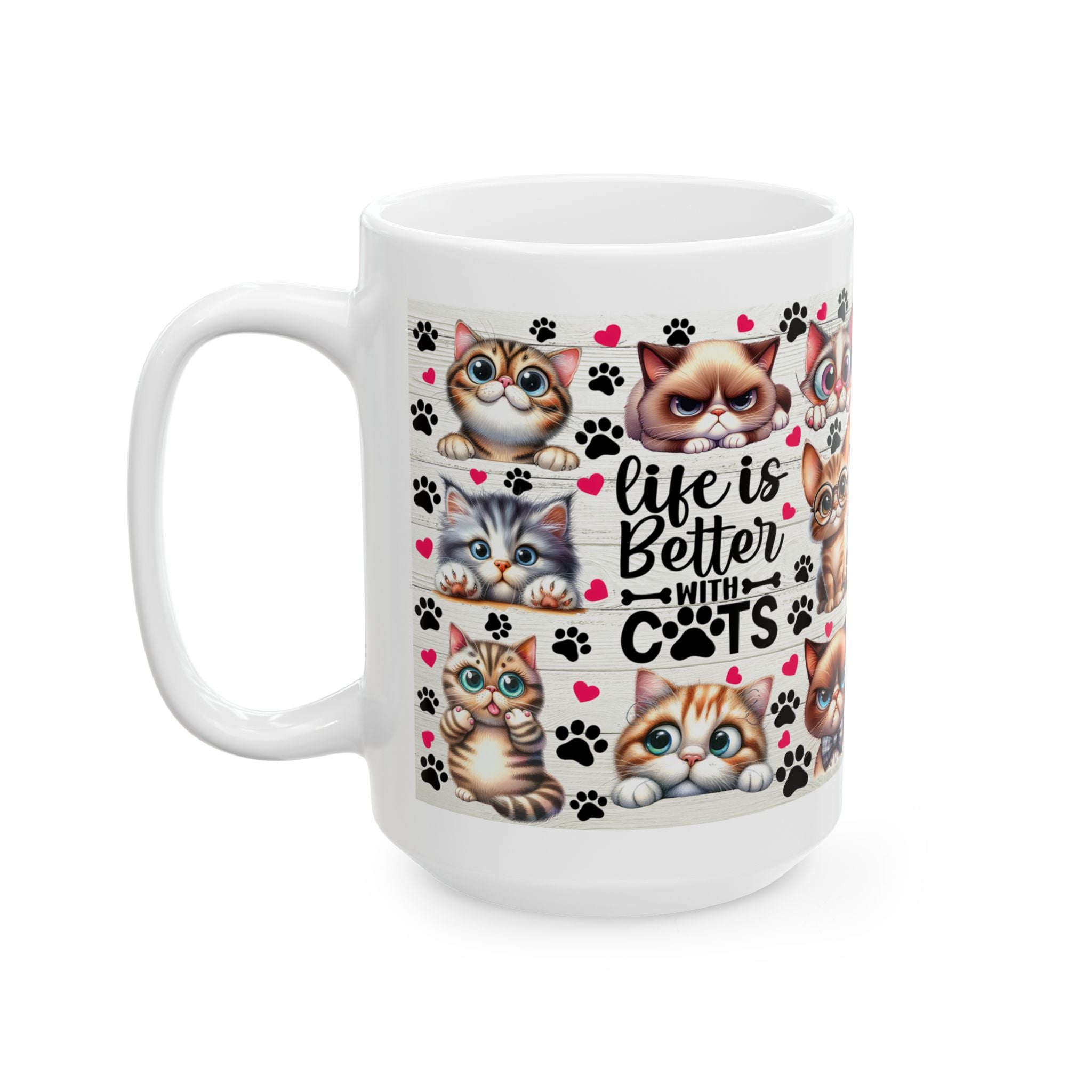Cute Kawaii Cats Pattern Mug | Cat Paw Prints Ceramic Coffee Cup
