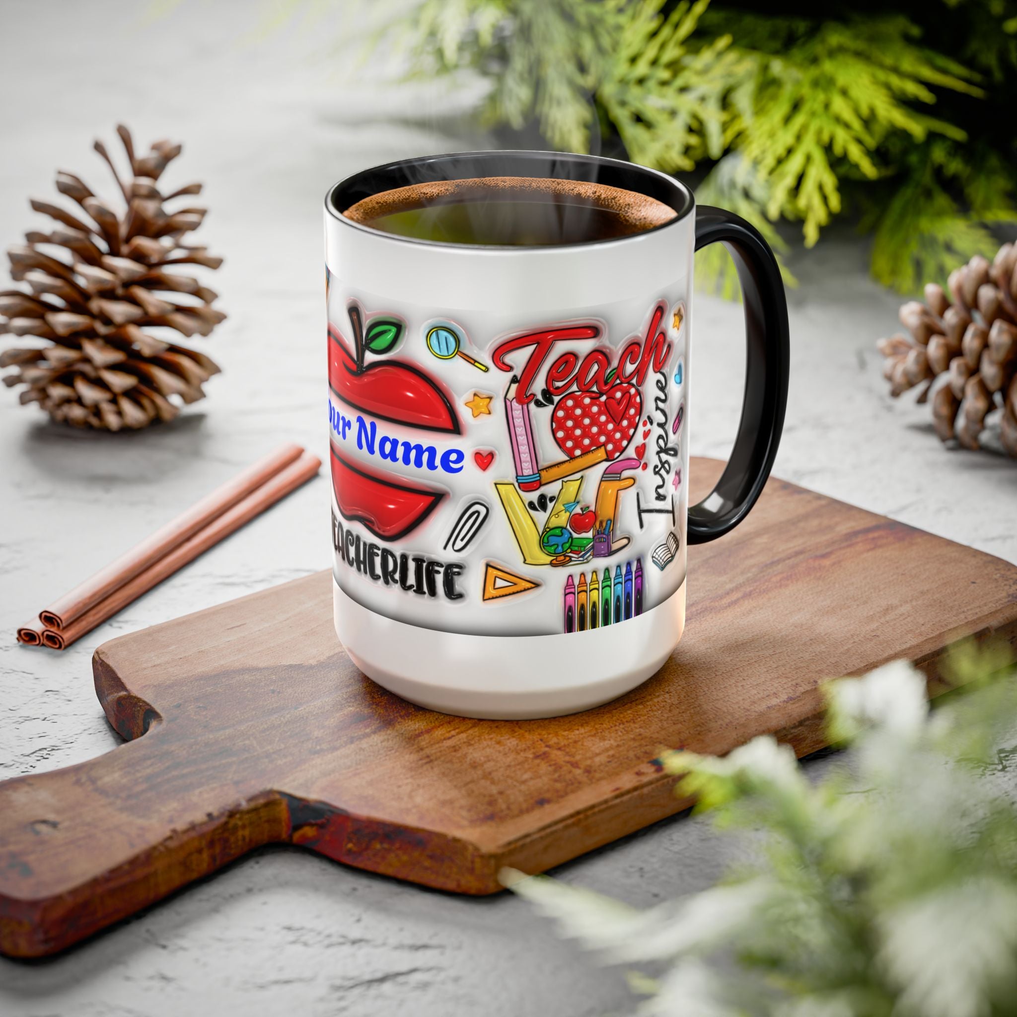 Personalized Teacher Mugs | Colorful 11oz & 15oz Coffee Cups | Fun Gift for Educators | Back to School | Teacher Appreciation