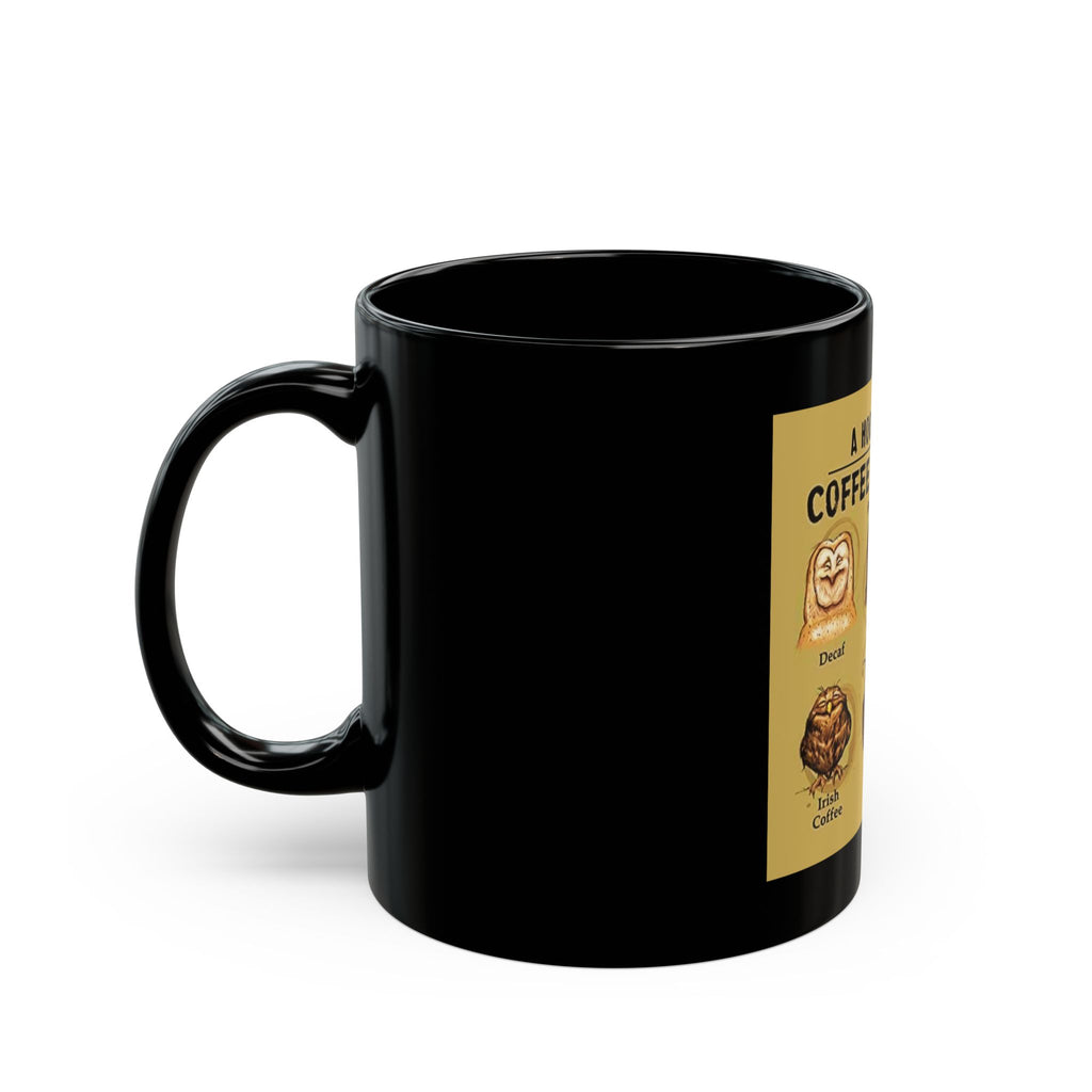 Coffee Drinker's Hoo Hoo Black Mug (11oz, 15oz) - Funny Coffee Lover Gift, Cute Owl Mug, Novelty Mug, Whimsical Coffee Cup, Beverage