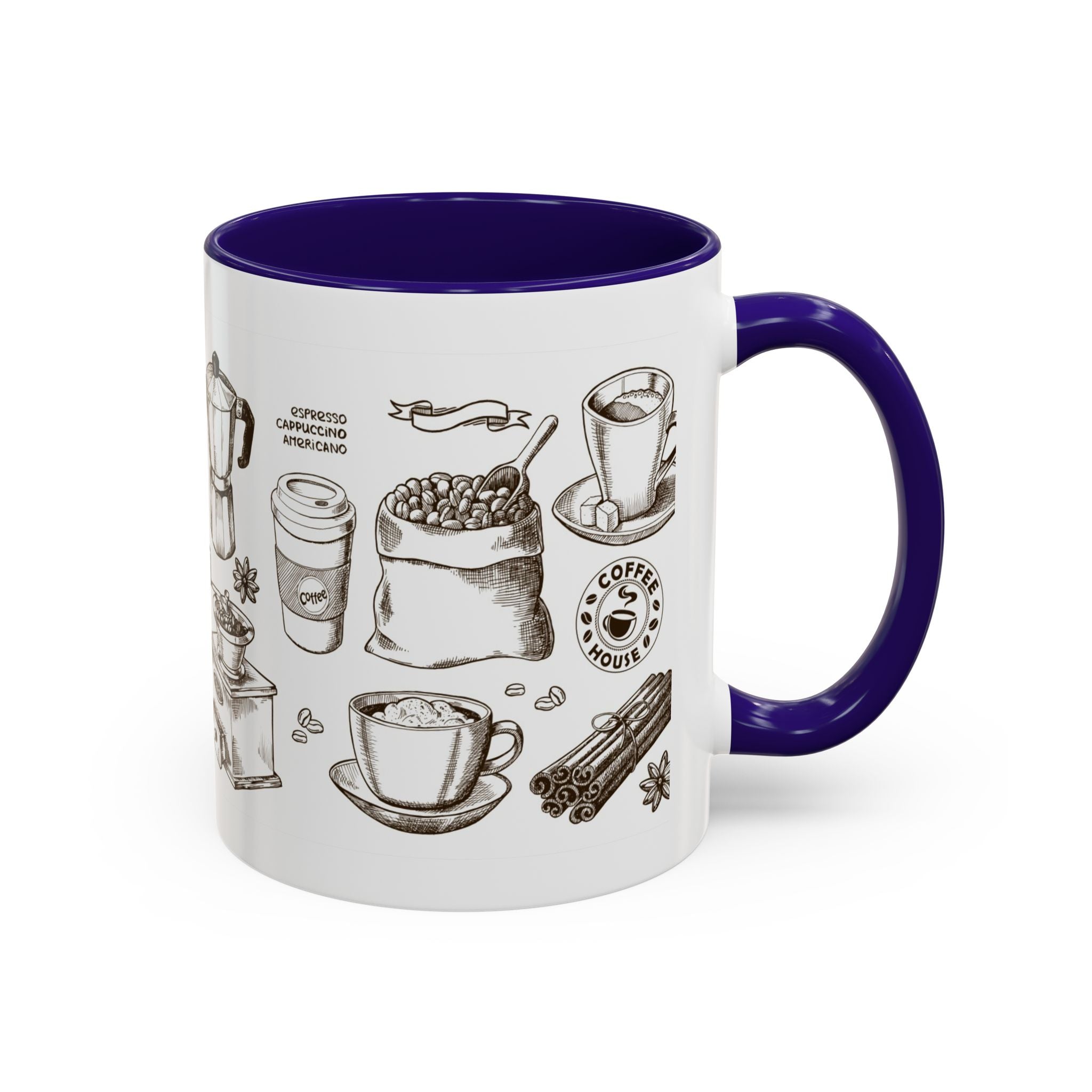 Coffee Pattern Mug — Illustrated Coffee Beans & Brewing Tools (11oz/15oz)