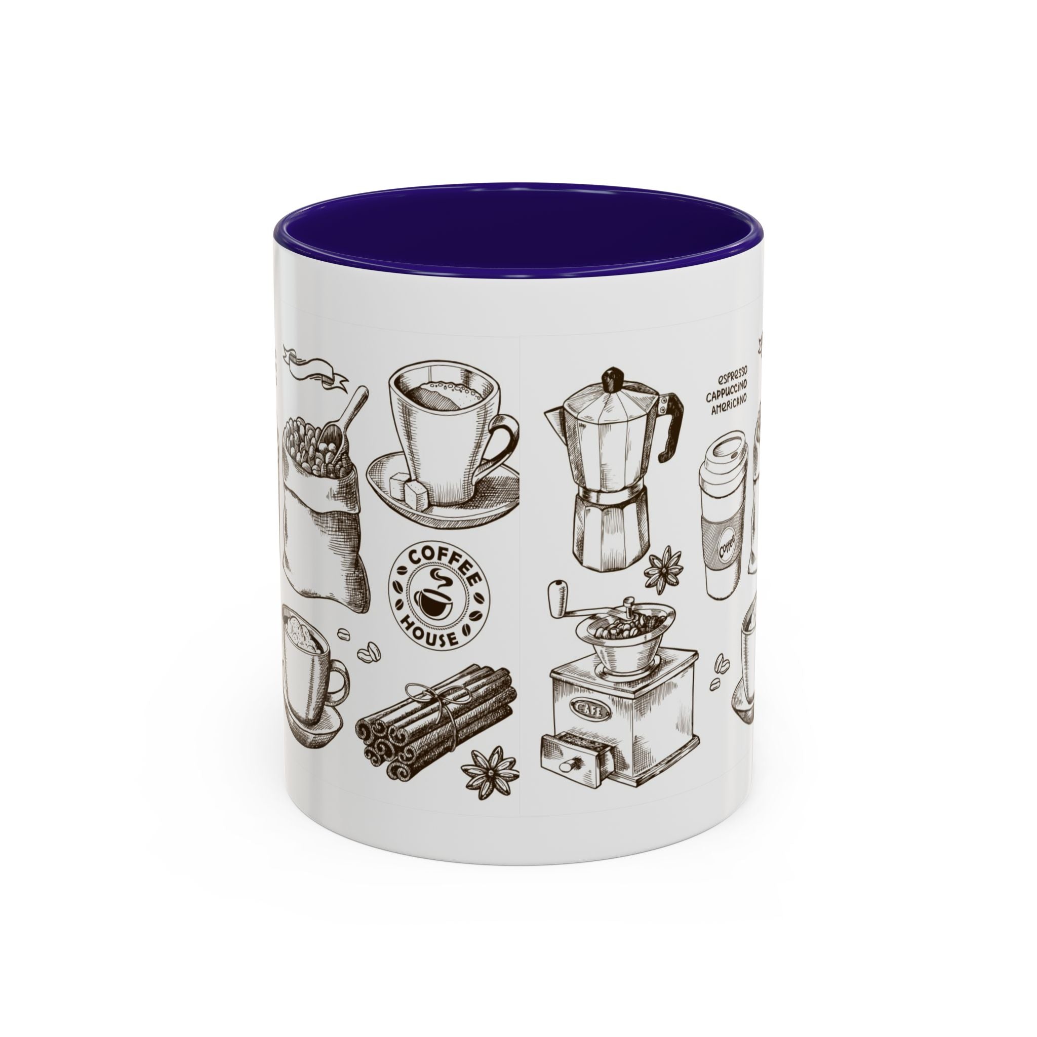 Coffee Pattern Mug — Illustrated Coffee Beans & Brewing Tools (11oz/15oz)