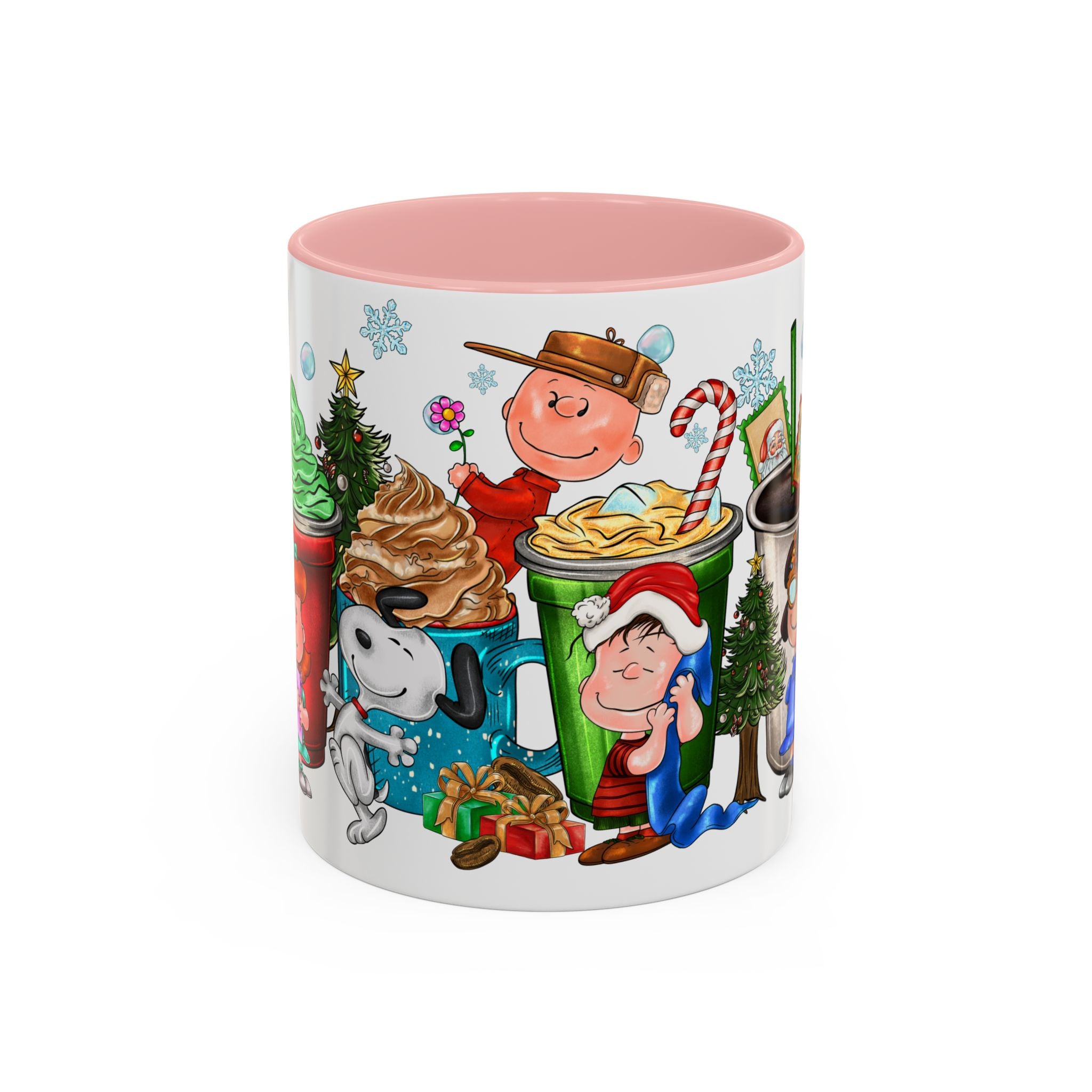 The Peanut Gang Christmas Characters Accent Coffee Mug | Holiday Cocoa Cartoon Mug