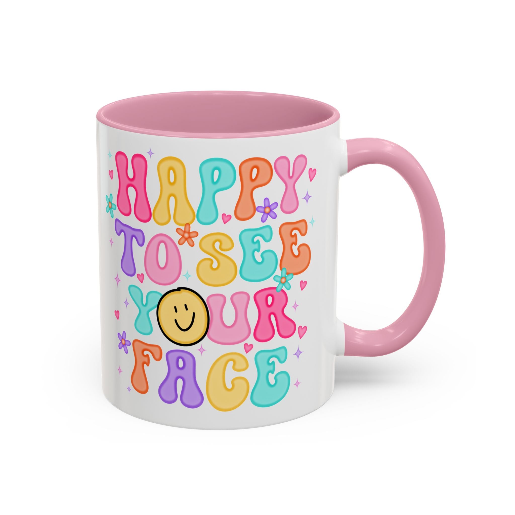 Happy To See Your Face Colorful Coffee Mug — Retro Smiley 11oz/15oz