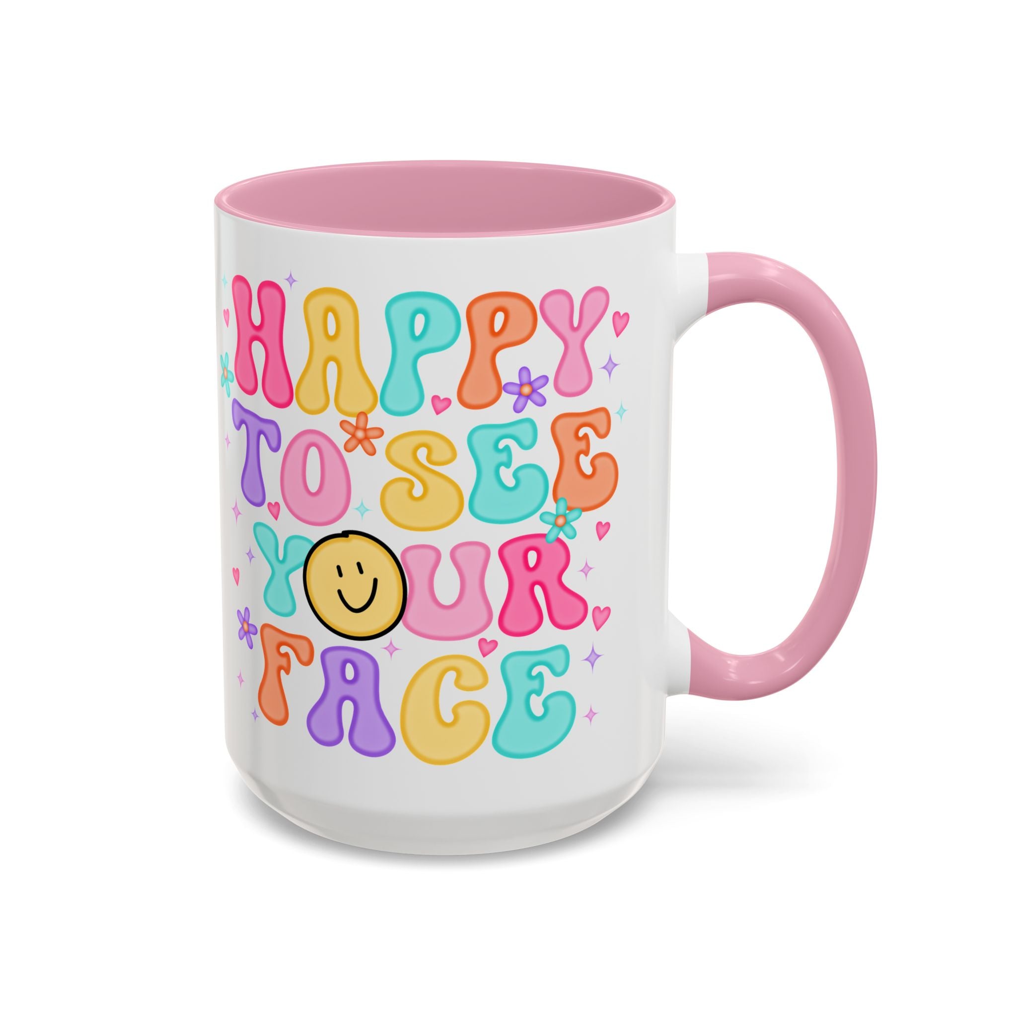 Happy To See Your Face Colorful Coffee Mug — Retro Smiley 11oz/15oz
