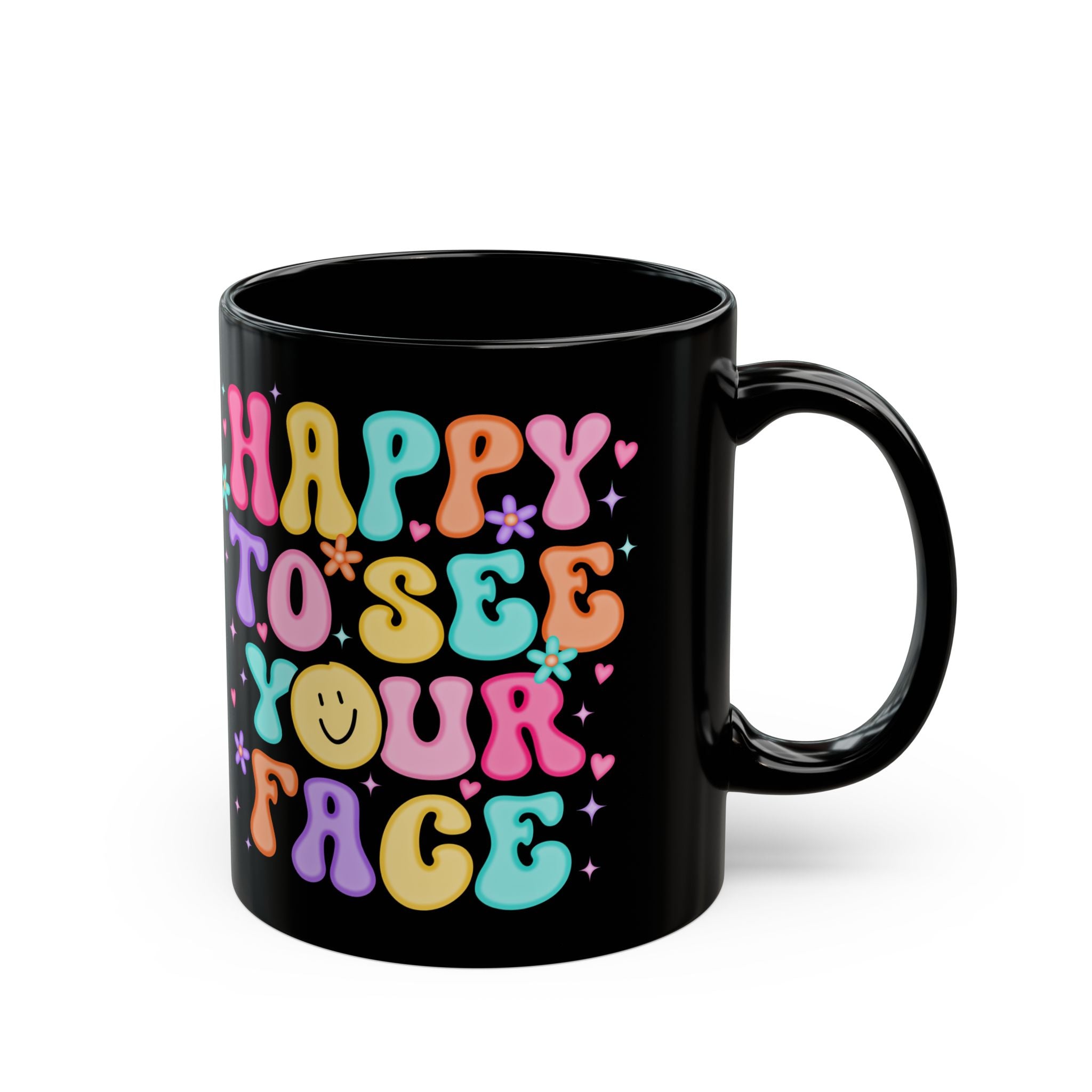 Happy Face Mug - Colorful Black Coffee Cup, Cute Gift for Friends, Cheerful Home Decor, Ideal for Birthdays, Celebrations, and More!