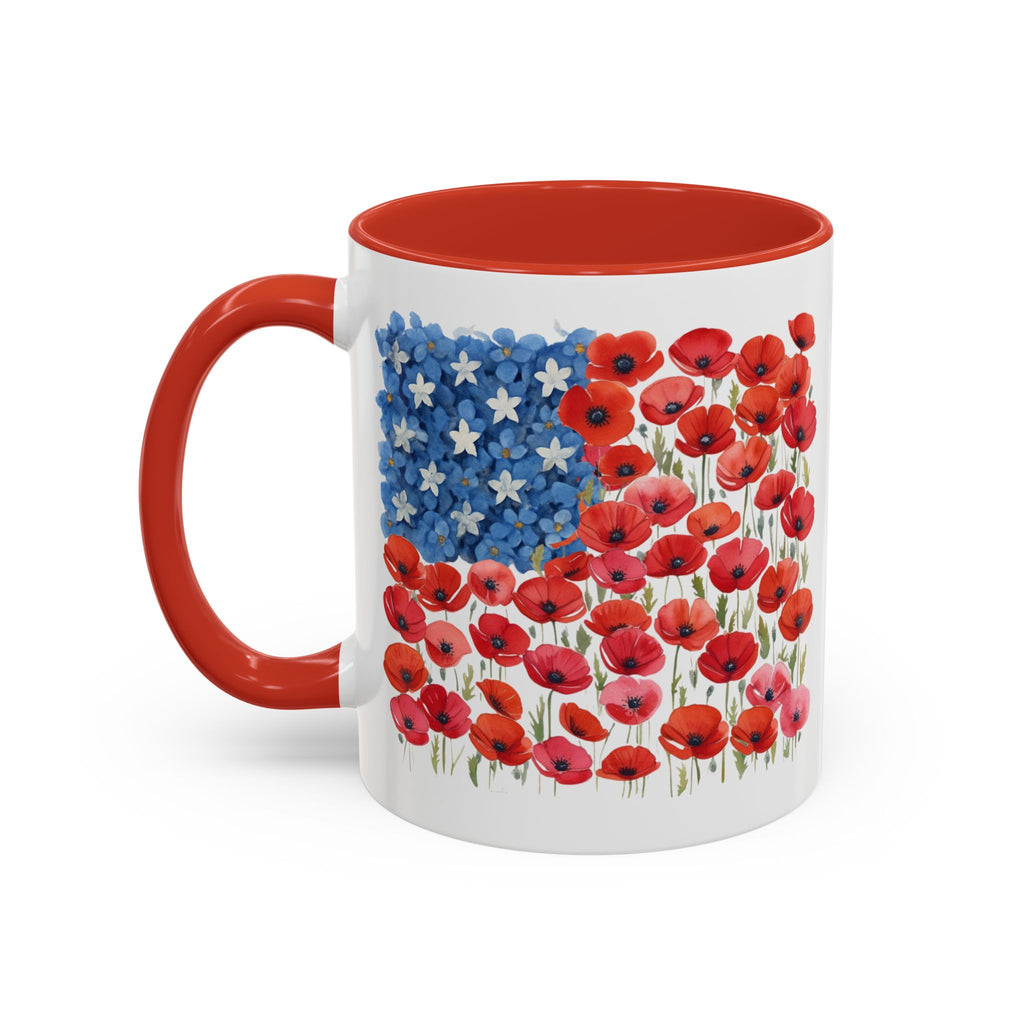 Poppy Flowers  American Flag Mug | Accent Coffee Mug