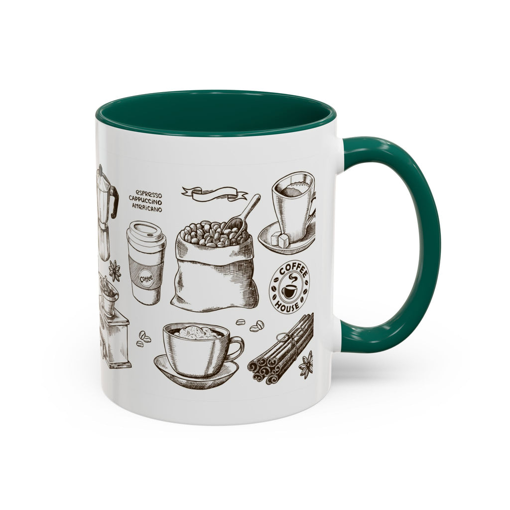 Coffee Pattern Mug — Illustrated Coffee Beans & Brewing Tools (11oz/15oz)