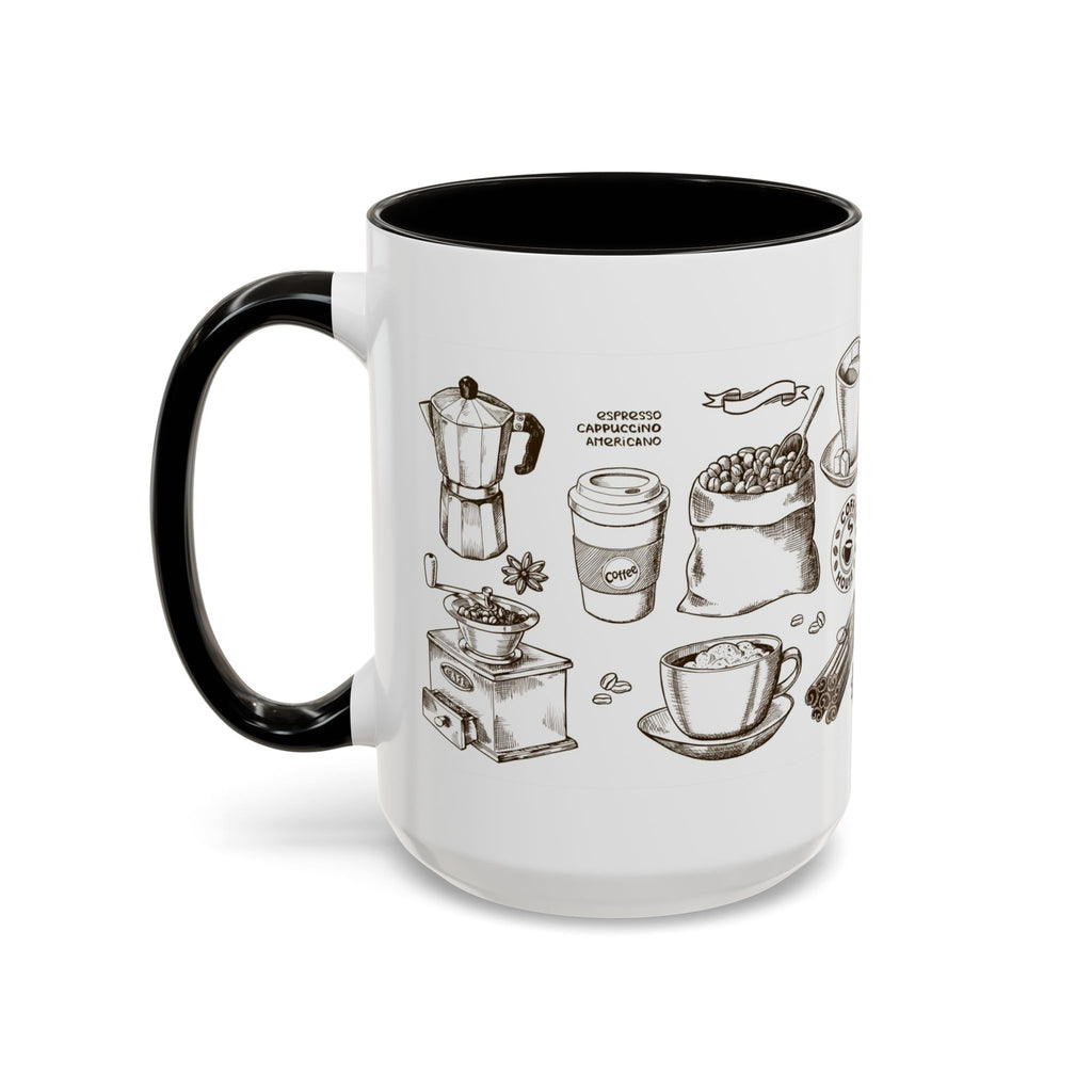 Coffee Pattern Mug — Illustrated Coffee Beans & Brewing Tools (11oz/15oz)