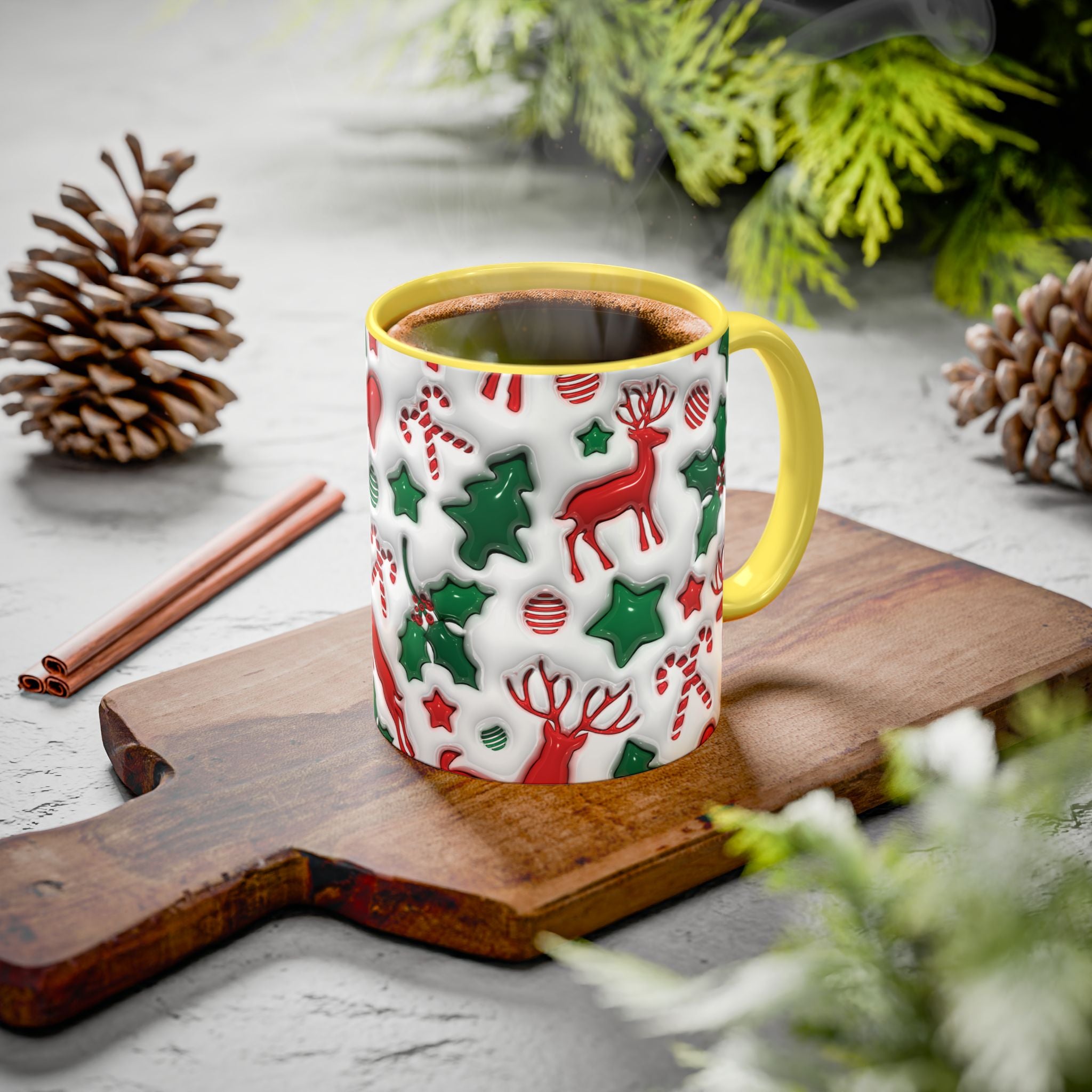 Festive Holiday Mugs, Christmas Coffee Cups, Colorful Reindeer and Candy Cane Design, Cozy Winter Drinkware, Perfect Gift for Holidays