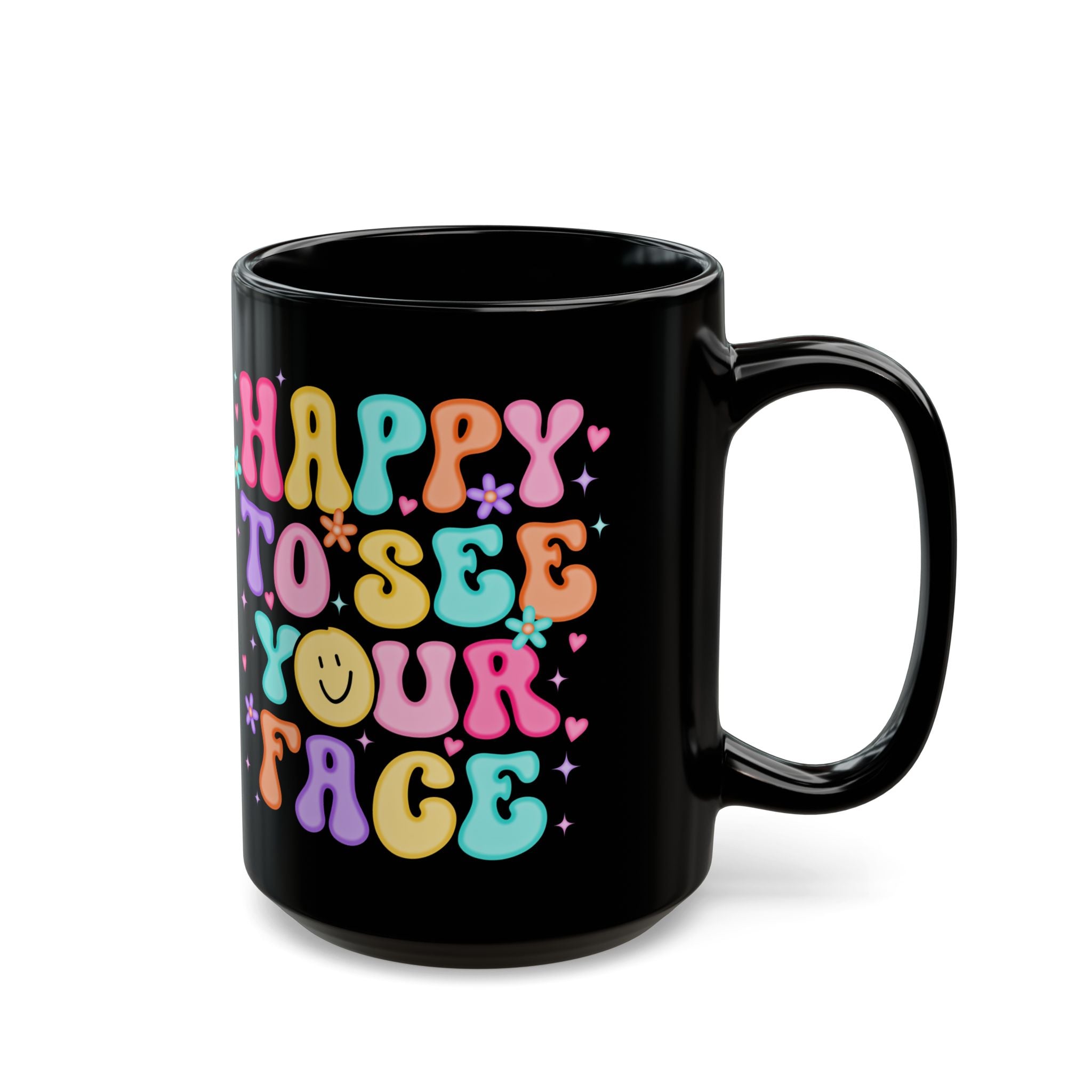 Happy Face Mug - Colorful Black Coffee Cup, Cute Gift for Friends, Cheerful Home Decor, Ideal for Birthdays, Celebrations, and More!