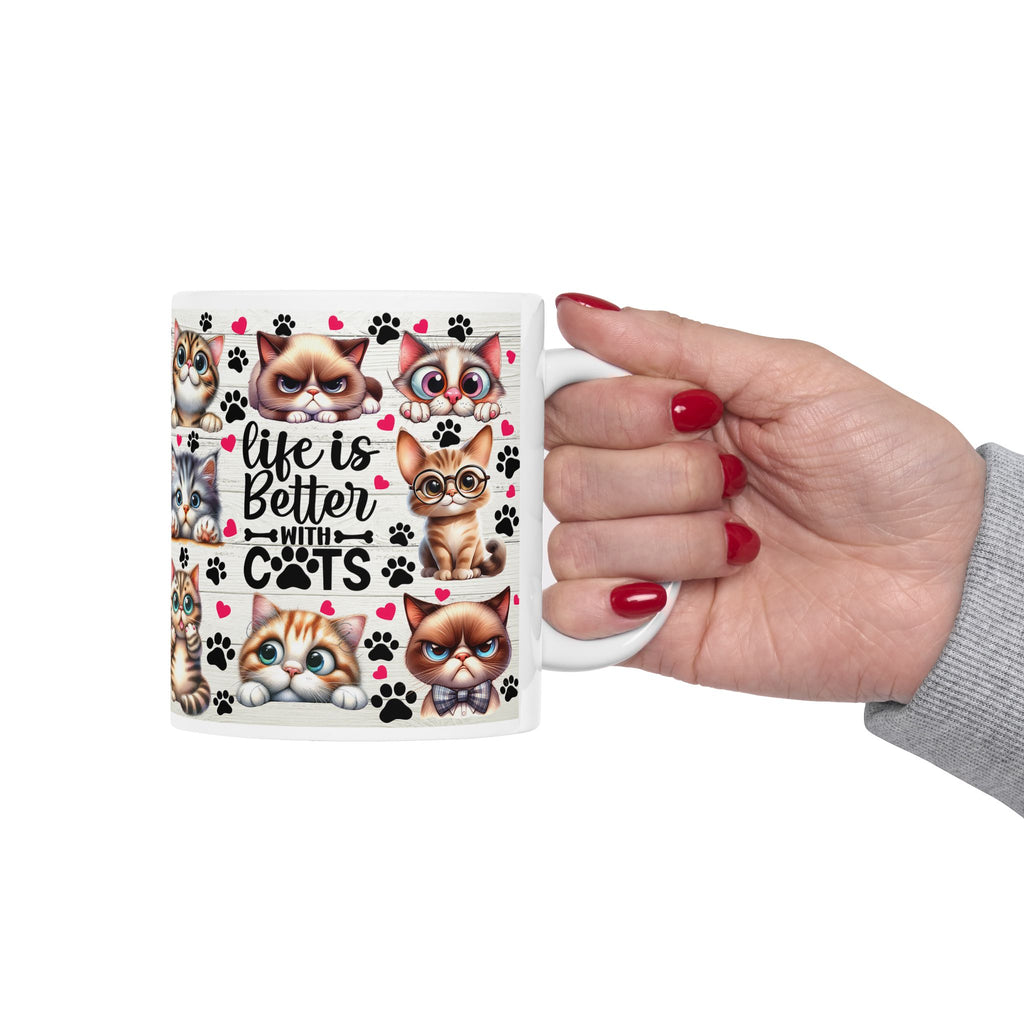 Cute Kawaii Cats Pattern Mug | Cat Paw Prints Ceramic Coffee Cup