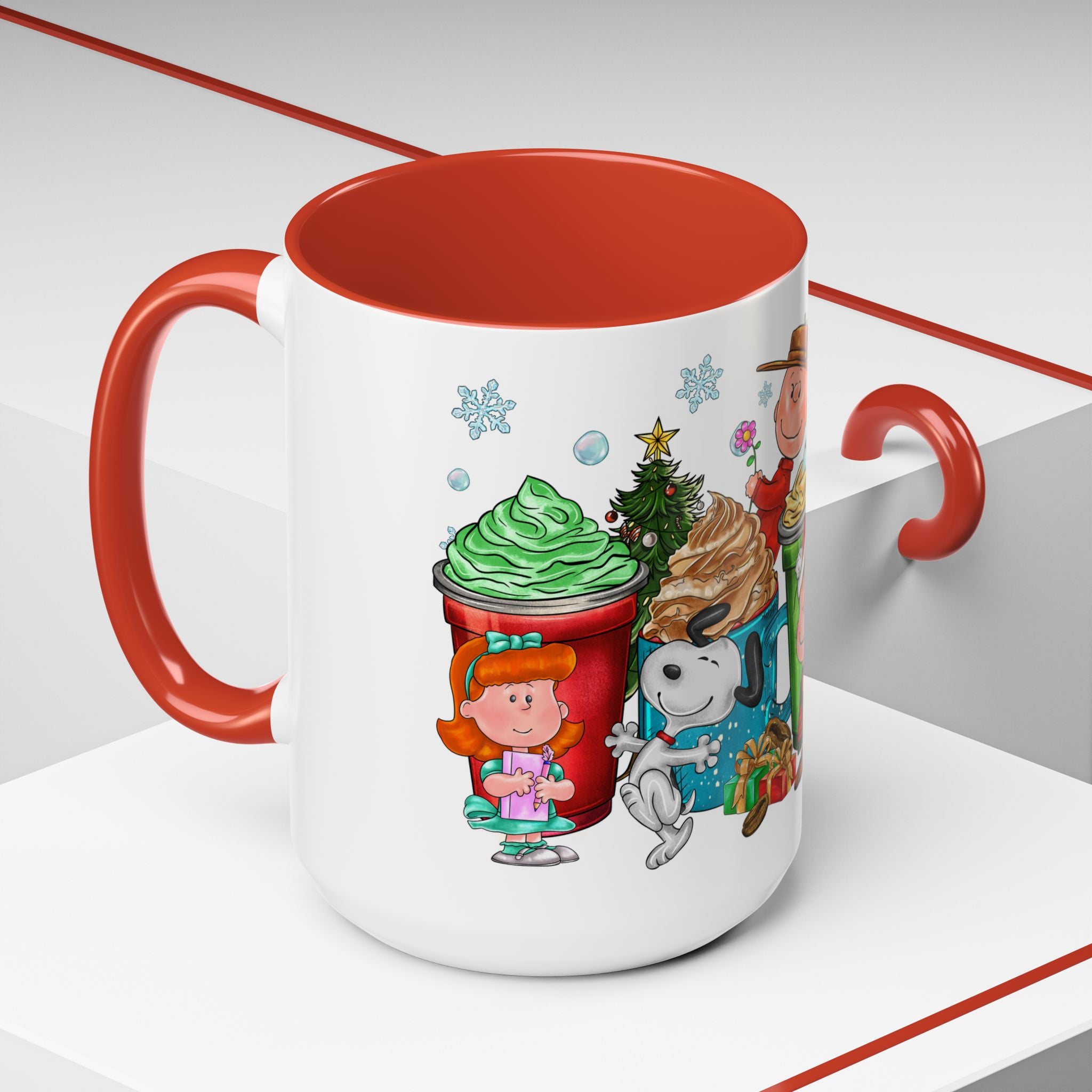 The Peanut Gang Christmas Characters Accent Coffee Mug | Holiday Cocoa Cartoon Mug