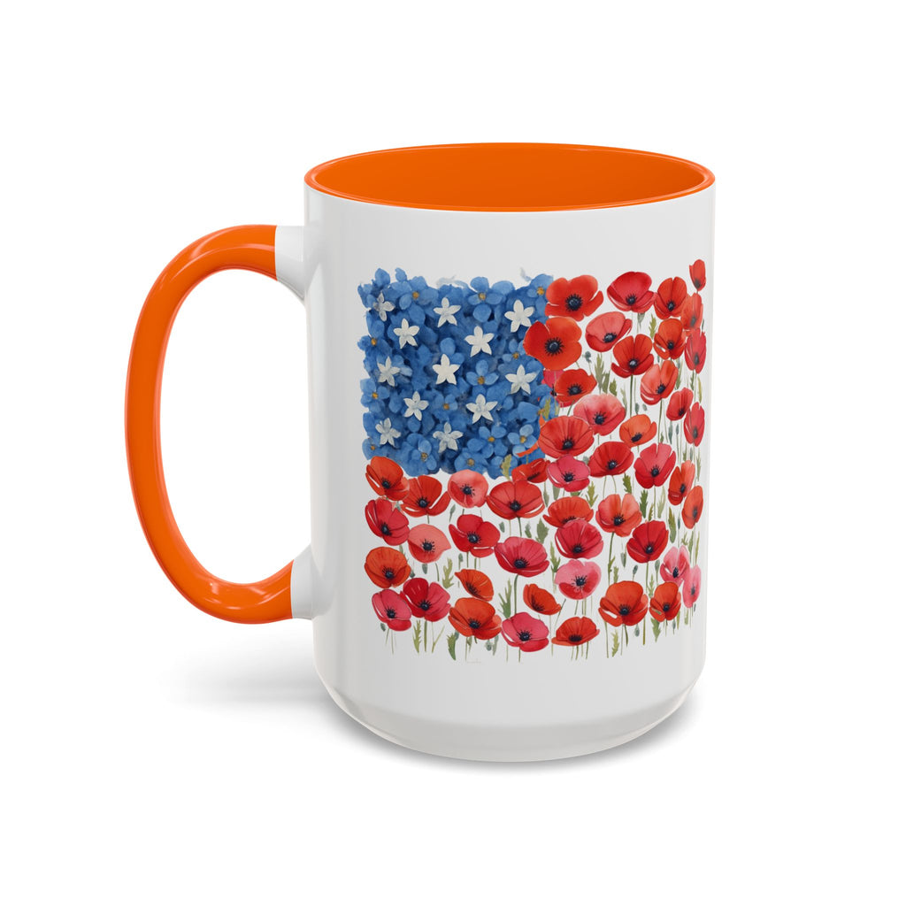 Poppy Flowers  American Flag Mug | Accent Coffee Mug