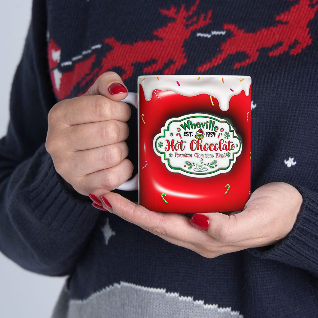 Hot Chocolate Mug Christmas Holiday Red Drip Candy Cane Ceramic Mug