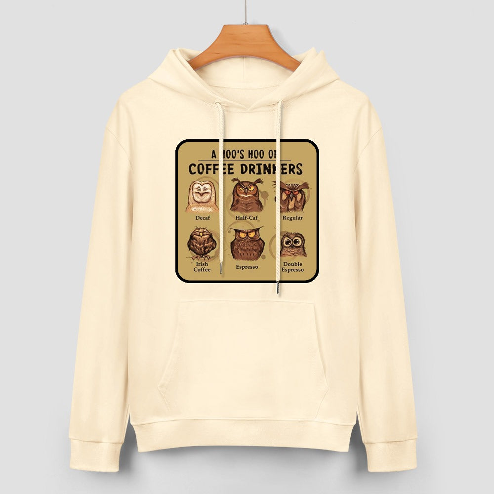 Hoo's Hoo of Coffee Drinkers Multiple colors New Pure cotton hooded sweater