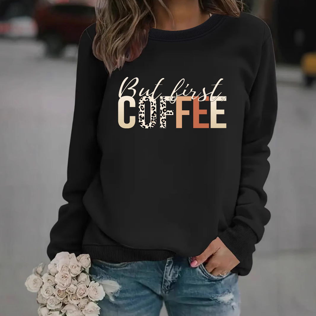 Coffee print pullover sweatshirt sweatshirt