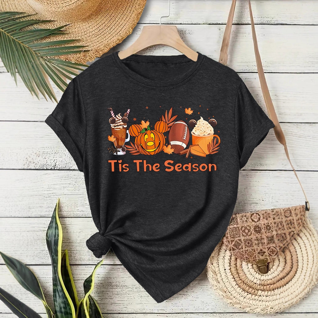 T-shirt pumpkin coffee latte round neck pullover short sleeved shirt