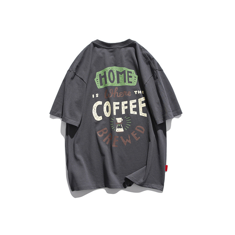 Letter Fun Coffee Cup Printed Short sleeved T-shirt for Men