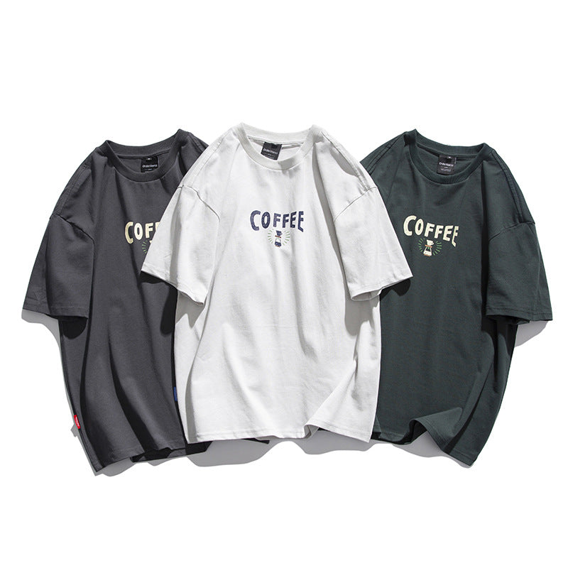 Letter Fun Coffee Cup Printed Short sleeved T-shirt for Men