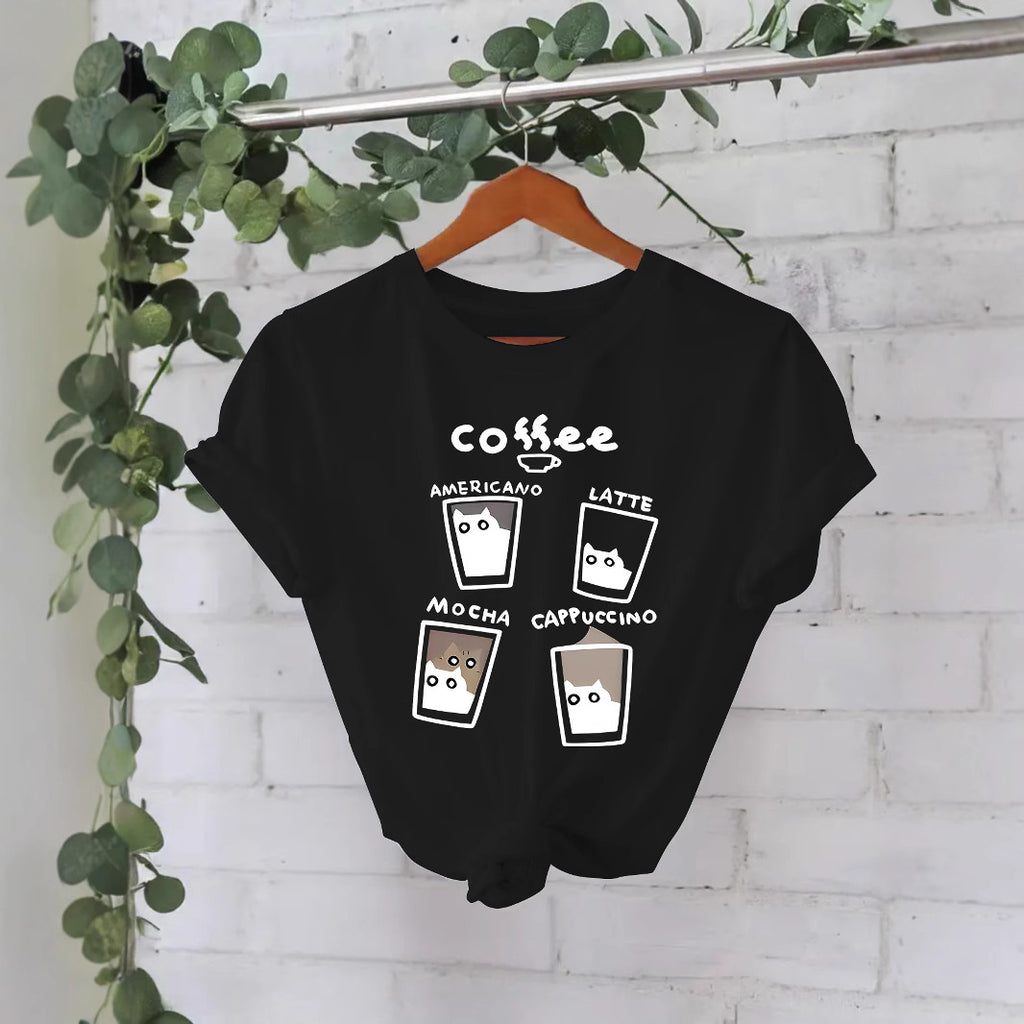 T-shirt short sleeved women's coffee cup