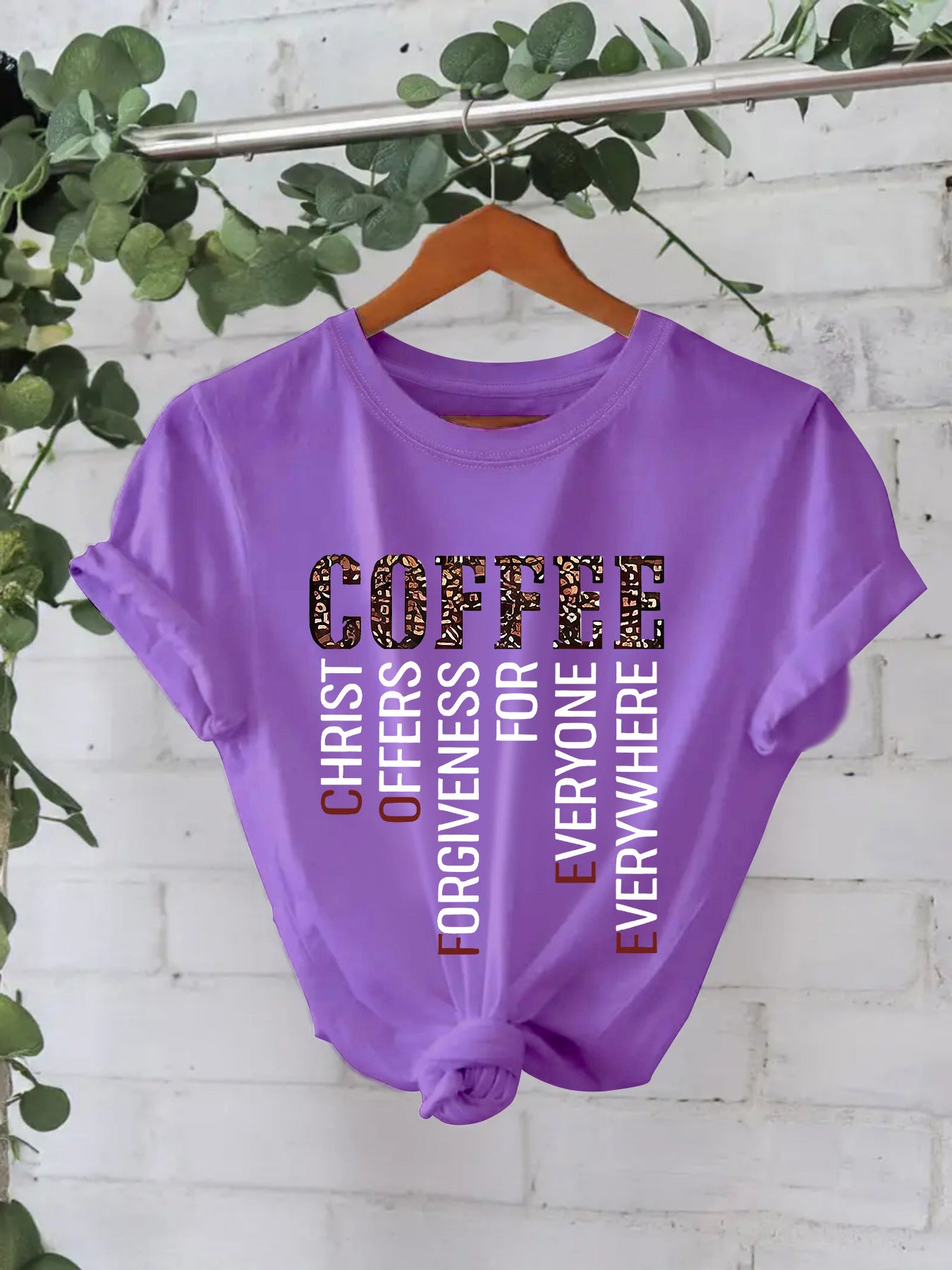 COFFEE printed pure cotton round neck loose short sleeved shirt